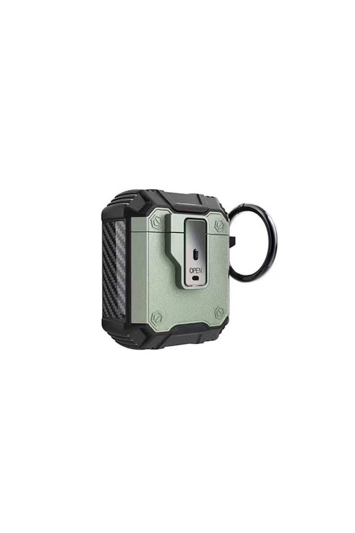 Air-Pods Zore Airbag uyumlu  35 Darbelere Karşı Dayanıklı Düğmeli Kılıf-Yeşil