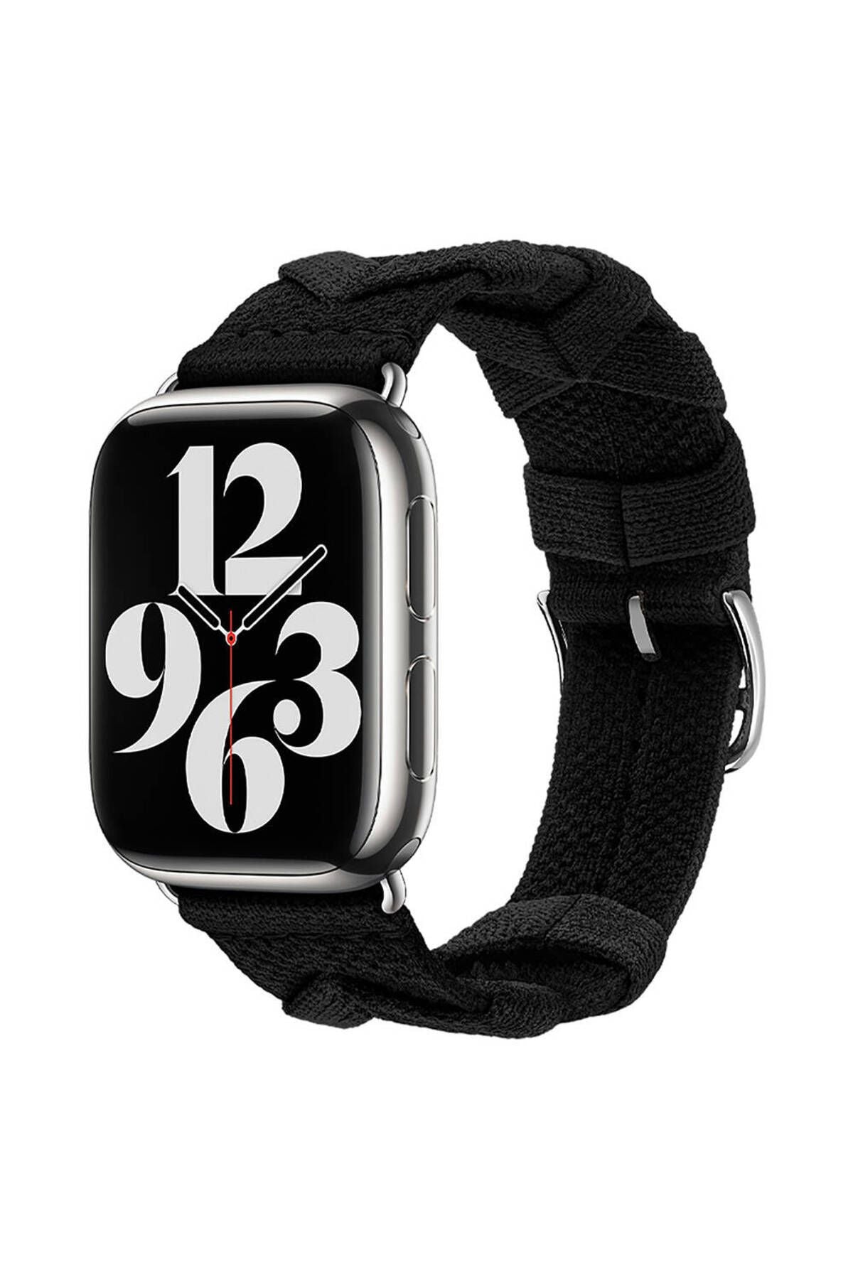 Watch 44mm Uyumlu CLO- KRD-97 Sarmal Örgü Tasarımlı Kordon-Koyu Siyah