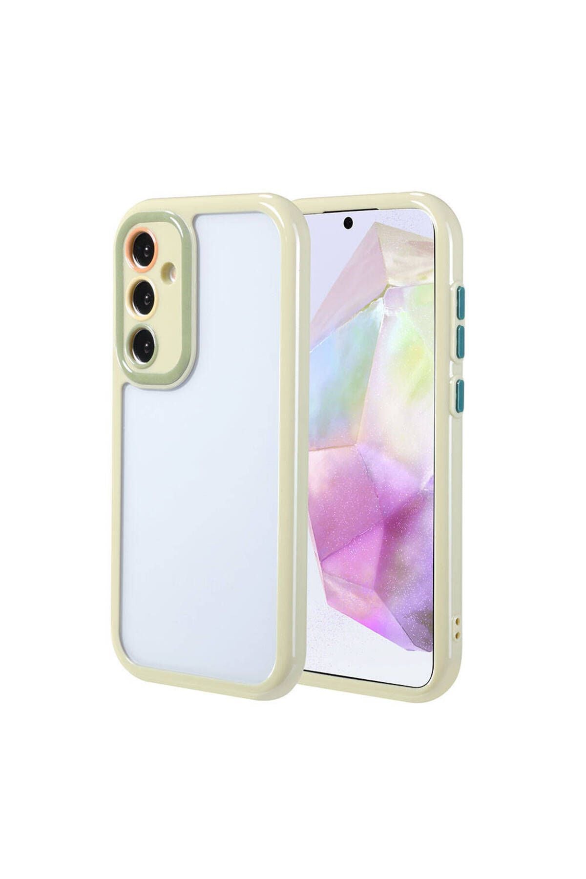 Galaxy A35 Kılıf Kamera Korumalı Renkli Kenar ve Çerçeve Tasarımlı Zore Vitamin Kapak-Yeşil