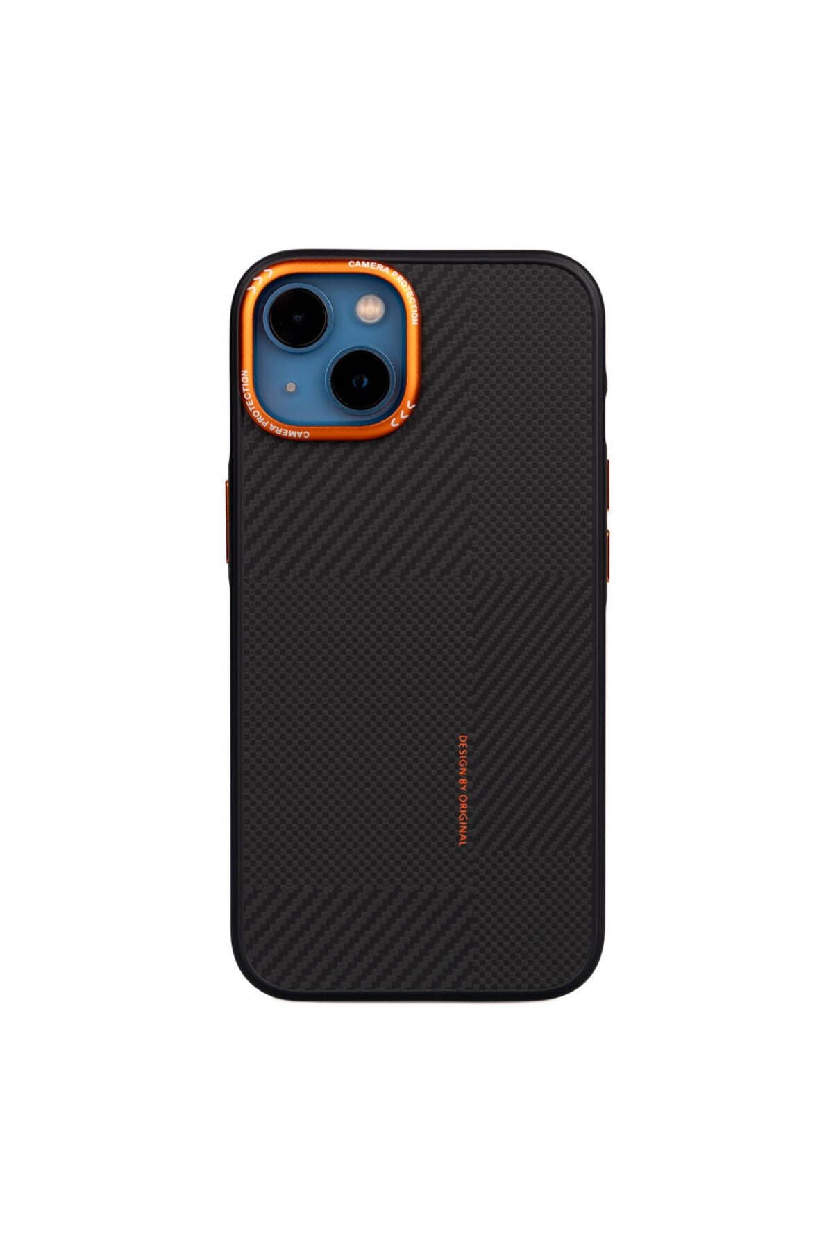 iPhone 15 Kılıf Magsafe Şarj Özellikli Karbon Fiber Görünümlü Zore Kamp Kapak-Turuncu