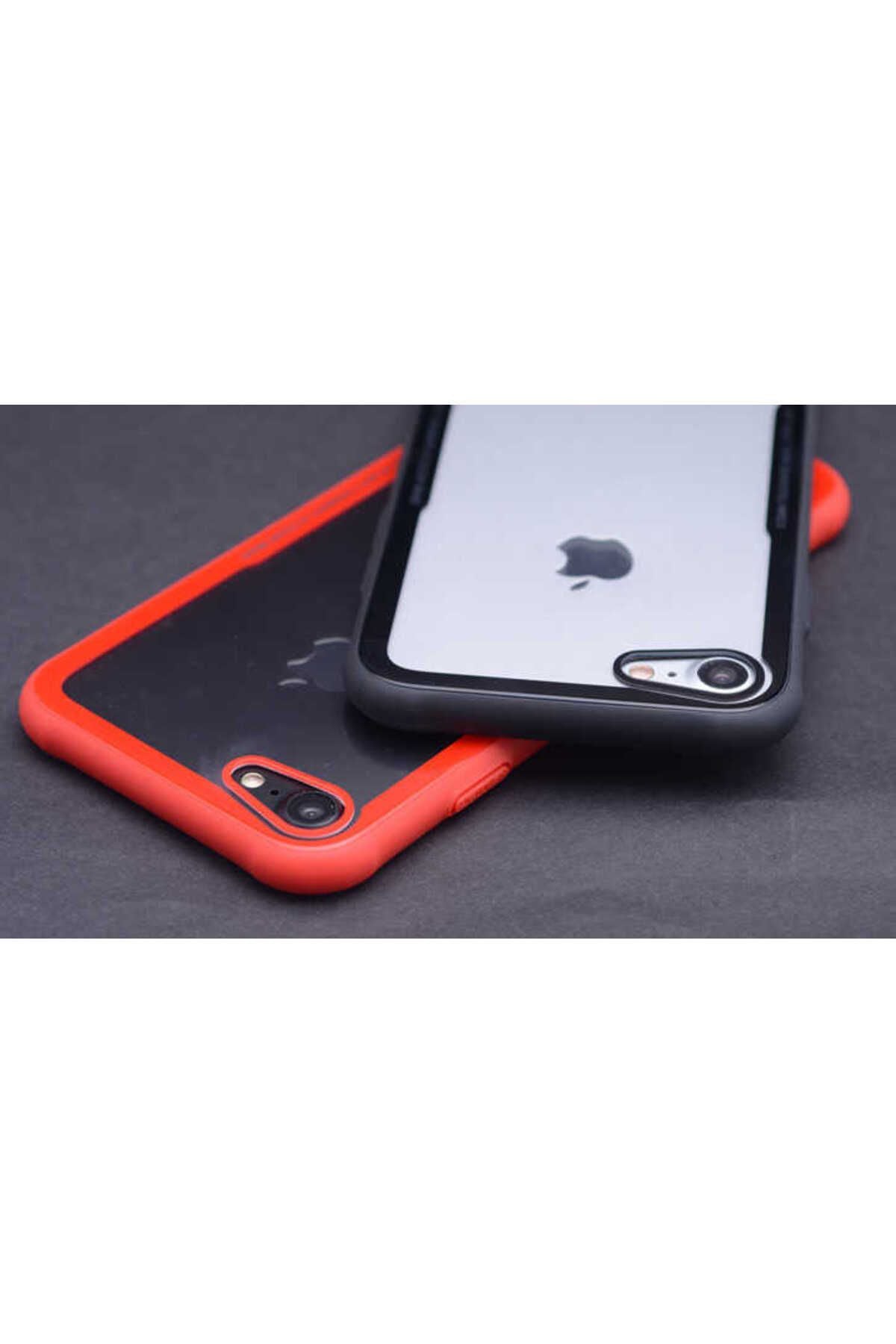 iPhone SE 2022 Uyumlu Zore Craft Arka Kılıf-Siyah-Kırmızı