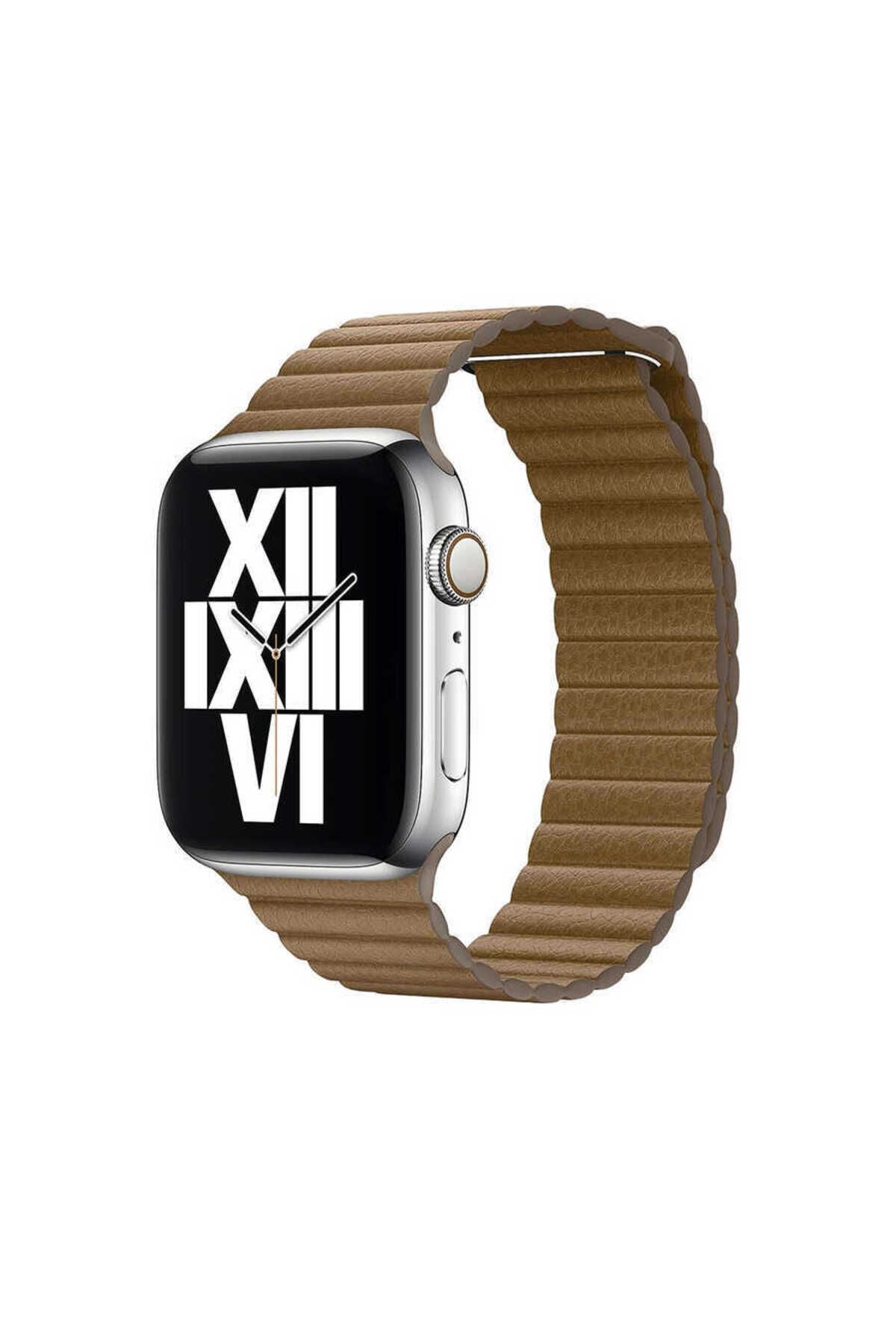 Watch 42mm Uyumlu KRD-09 Deri Lop Zore Kordon-Kahverengi