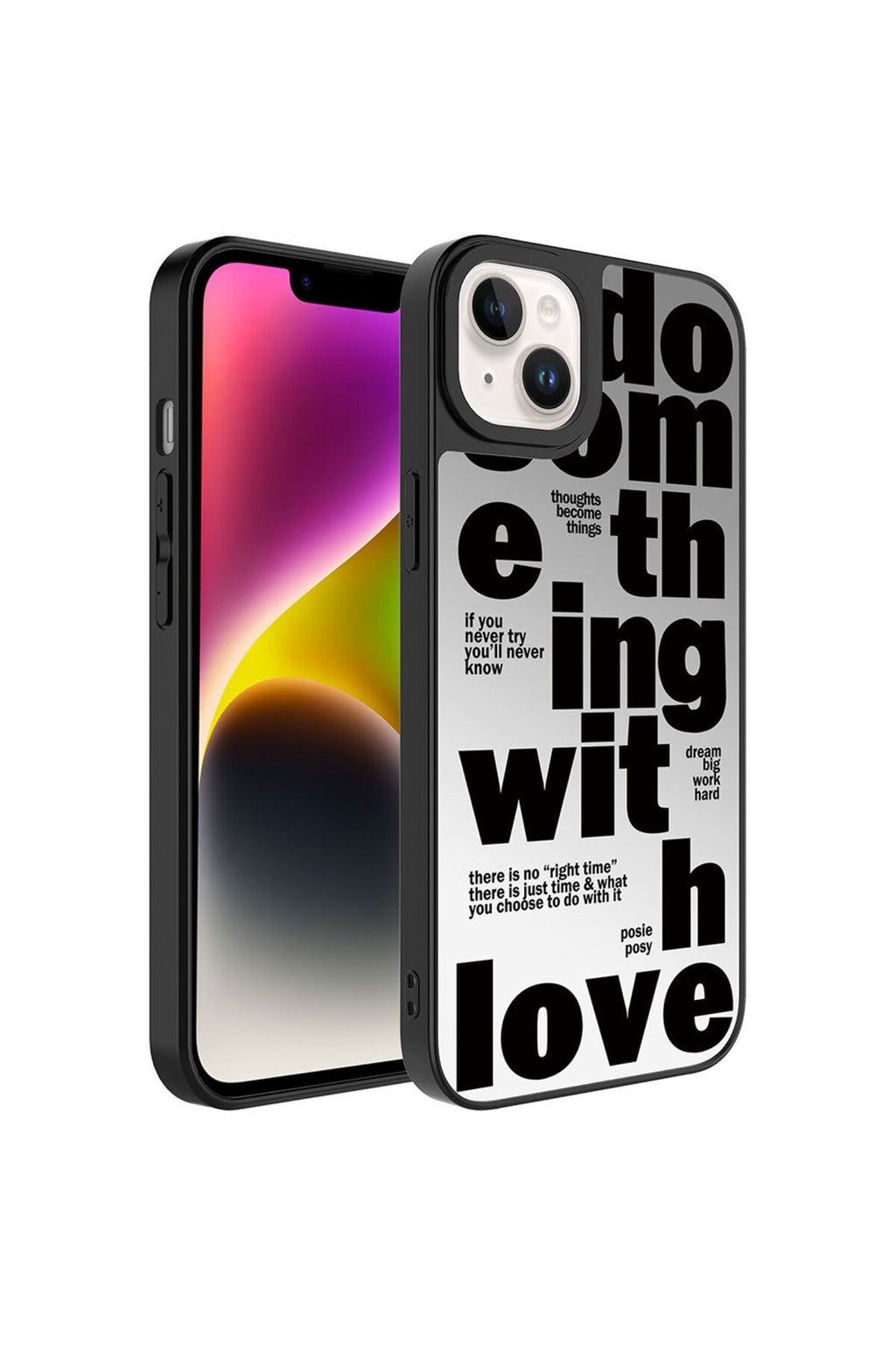 iPhone 14 Uyumlu Aynalı Desenli Kamera Korumalı Parlak Zore Mirror Kılıf-Love