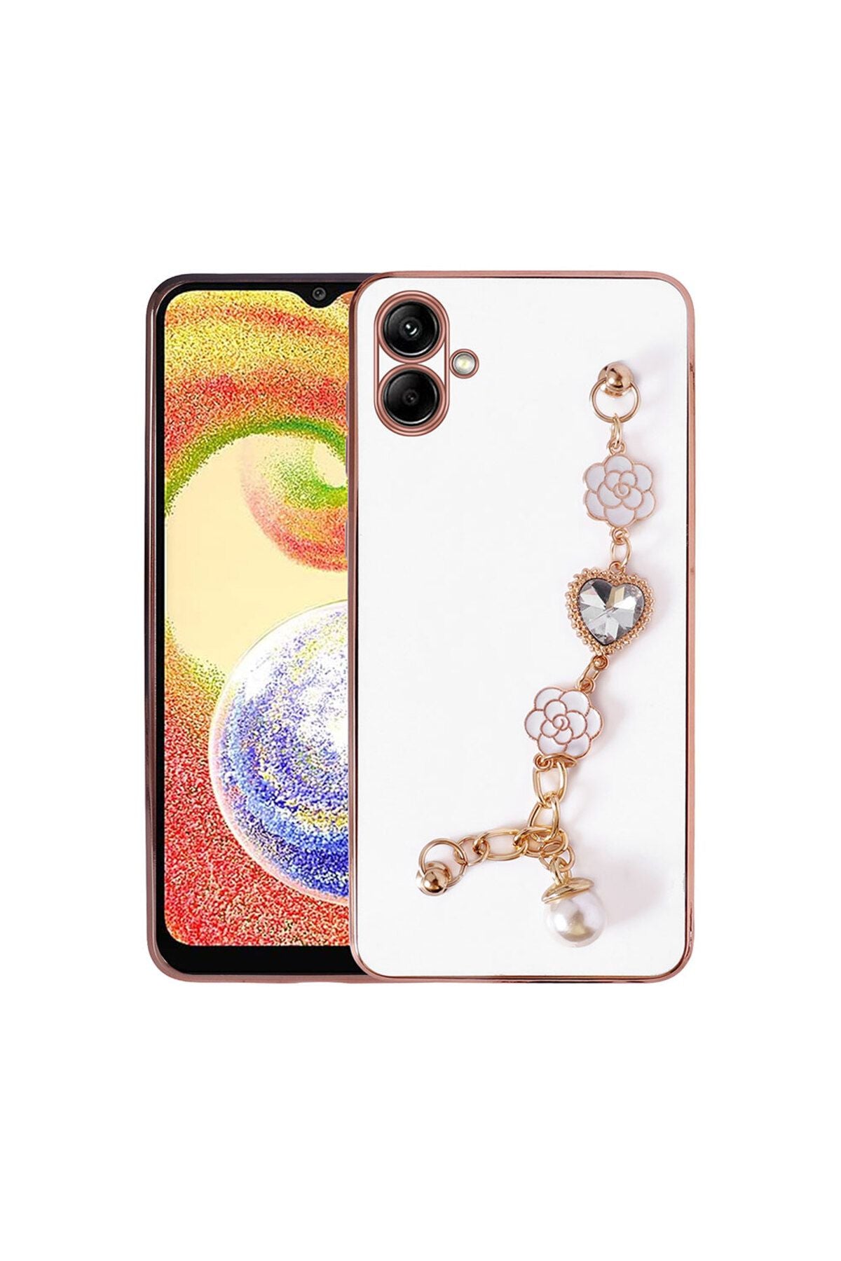 Galaxy A04 Kılıf El Tutamaçlı Kamera Korumalı Zore Taka Silikon Kapak - Beyaz