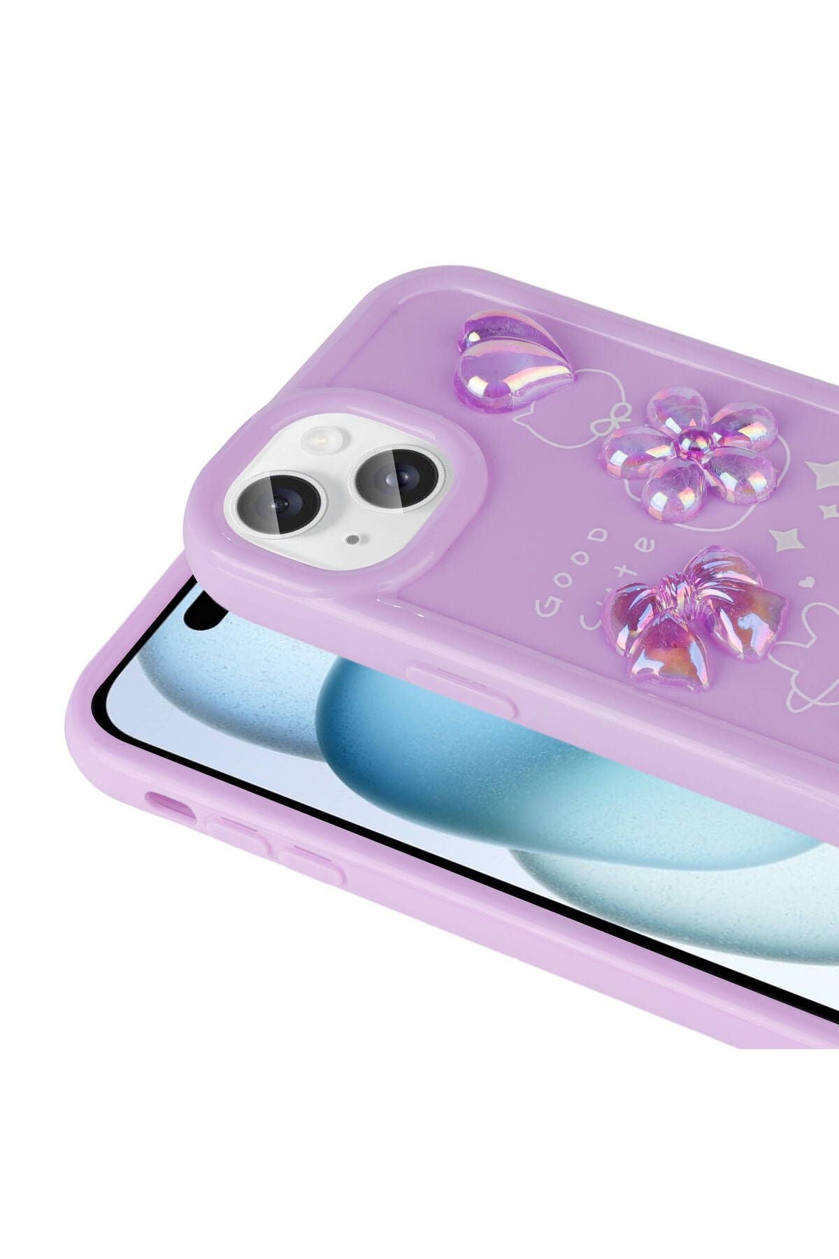 iPhone 15 Uyumlu Kabartma Figürlü Parlak Zore Toys Silikon Kılıf-Mor