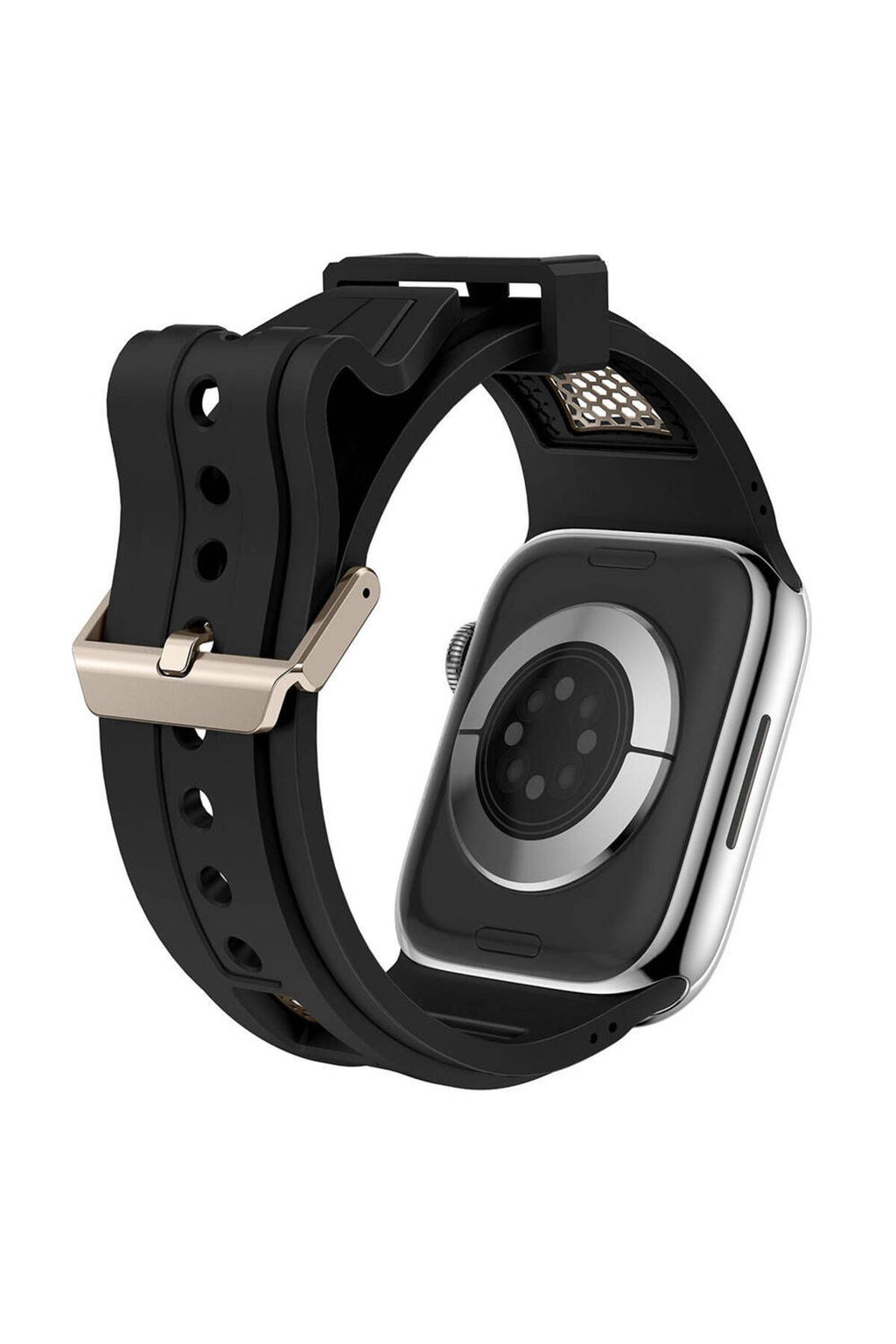 Apple Watch 42mm Zore KRD-117 Hava Alabilen Delikli Metal Süslemeli Desenli Silikon Kordon-Titanyum-