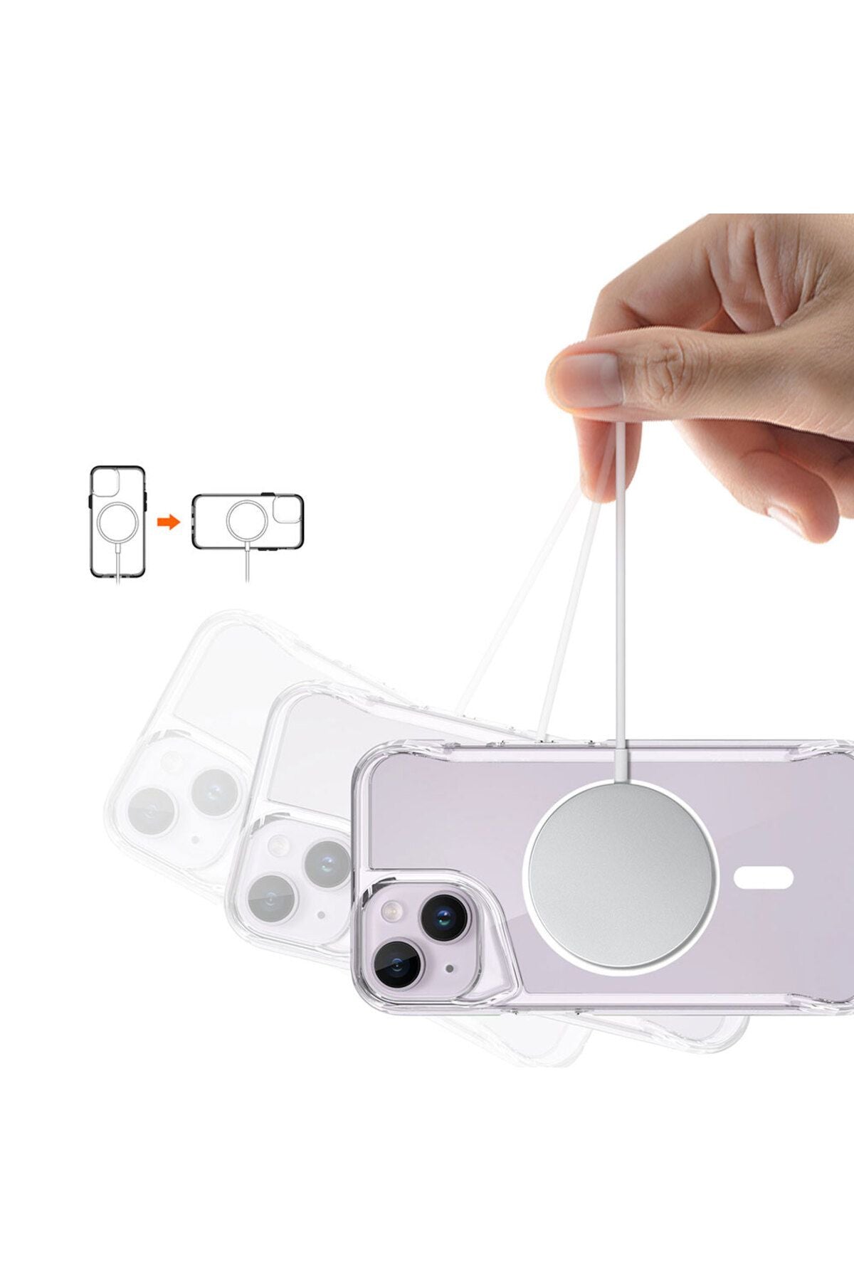 iPhone 14 Uyumlu Zore Magsafe Şarj Özellikli T-Max Magsafe Kılıf-Renksiz