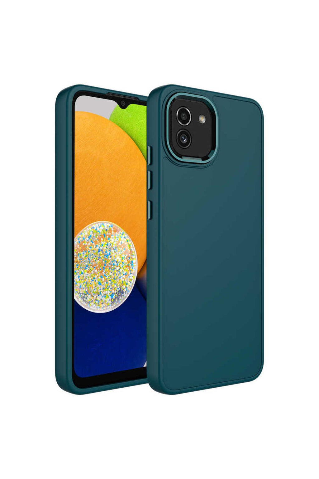 Galaxy A03 Kılıf Metal Çerçeve ve Buton Tasarımlı Silikon GLLP Luna Kapak - Koyu Yeşil