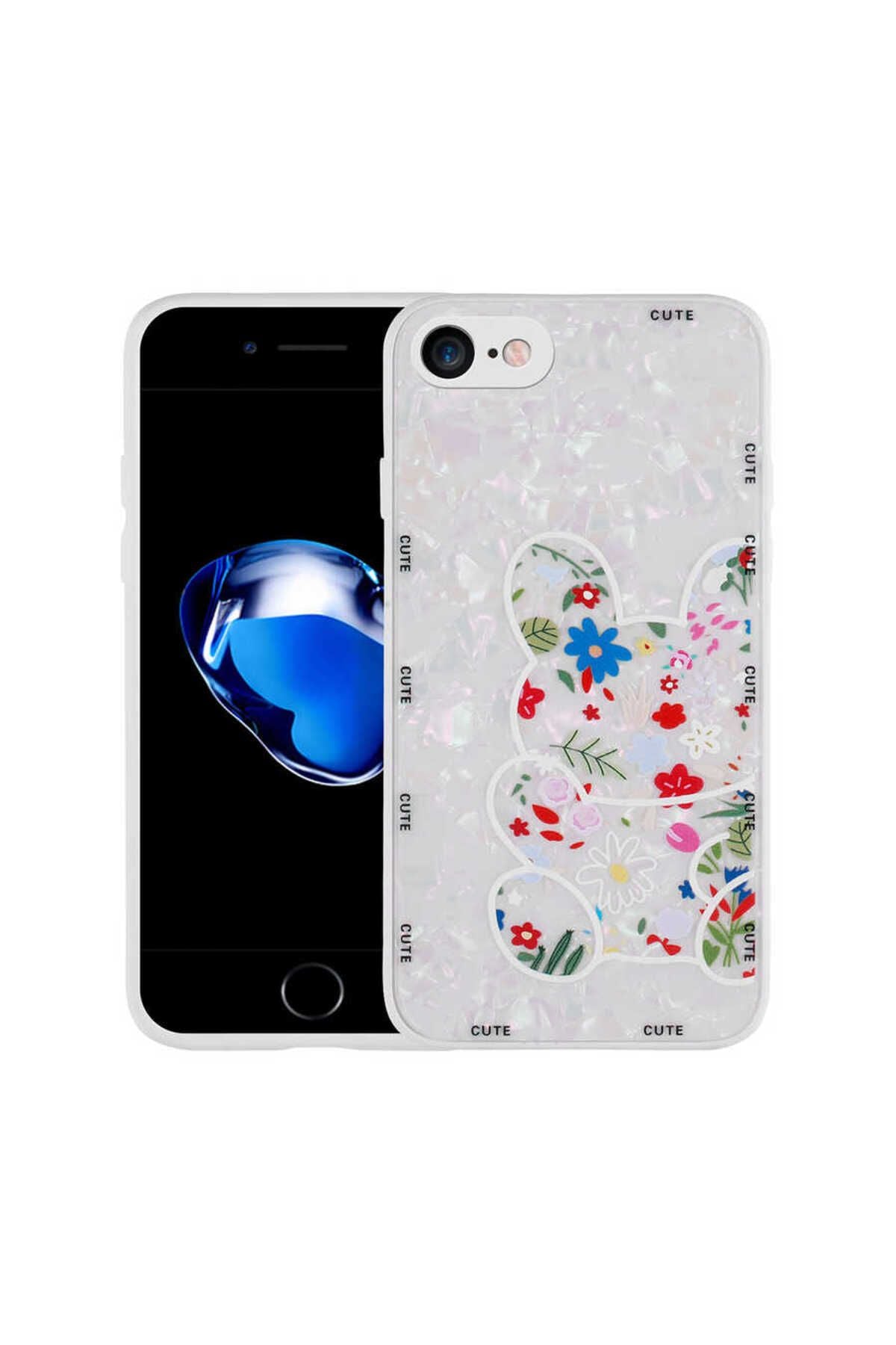 iPhone SE 2022 Uyumlu Desenli Sert Silikon Zore Mumila Kılıf-White Rabbit