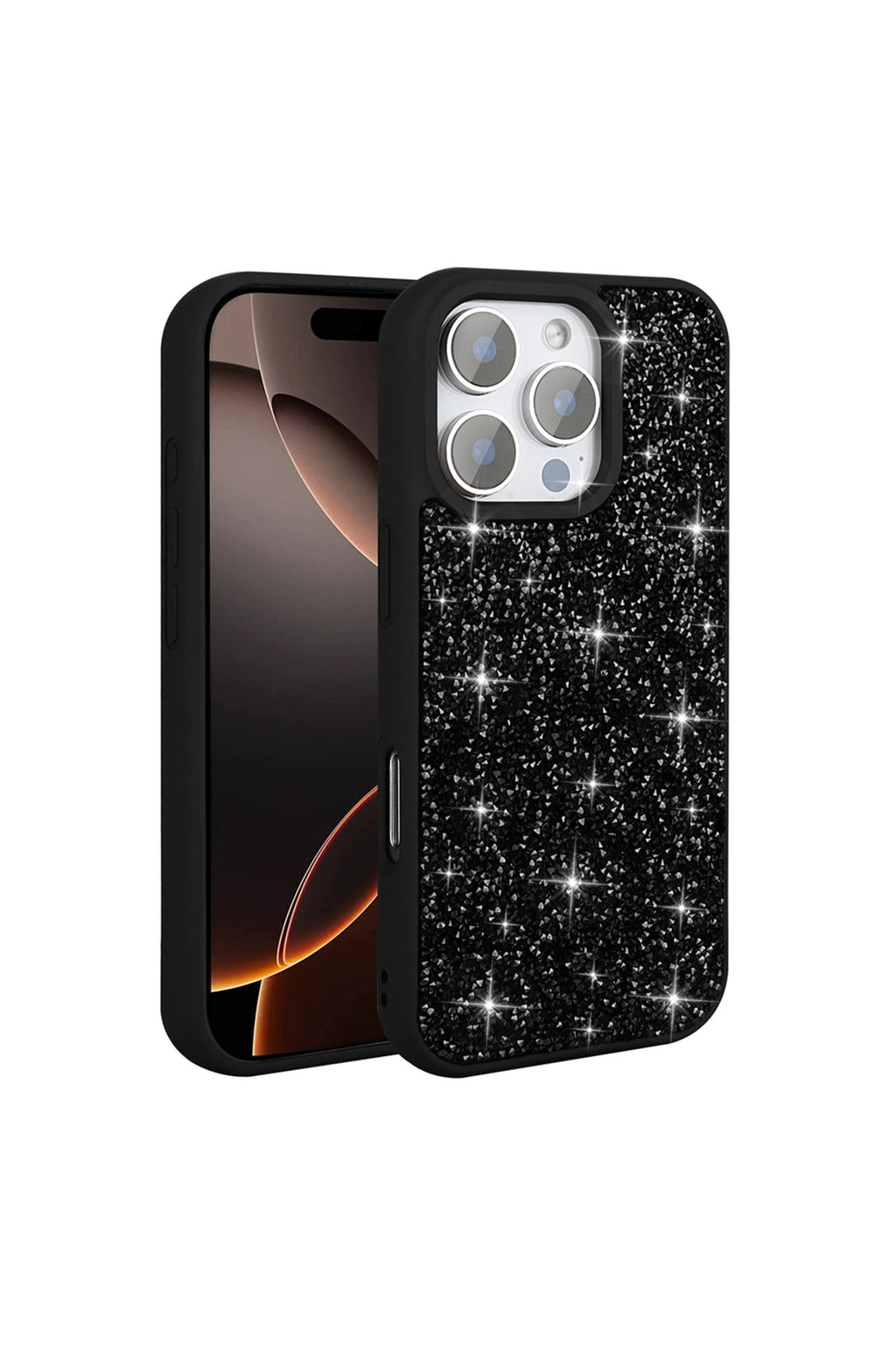iPhone 16 Pro Max Kılıf Parlak Taşlı Tasarım Zore Pırlanta Kapak - Siyah