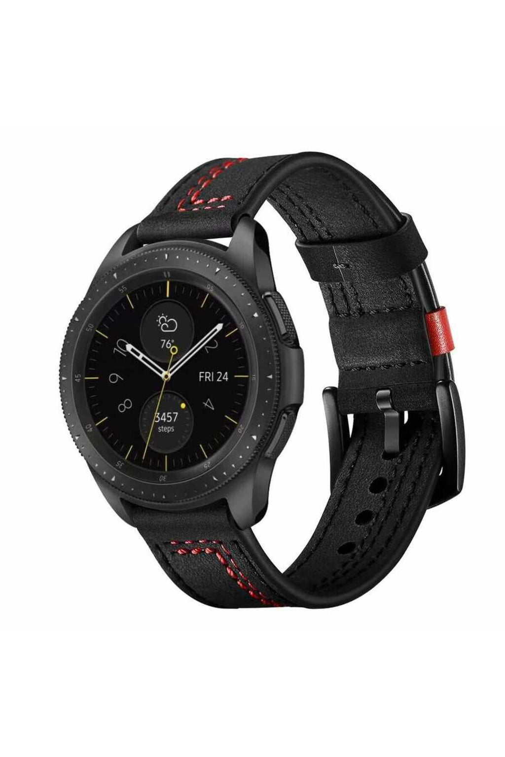 Galaxy Watch 46mm (22mm) Uyumlu KRD-19 Deri Zore Kordon-Siyah