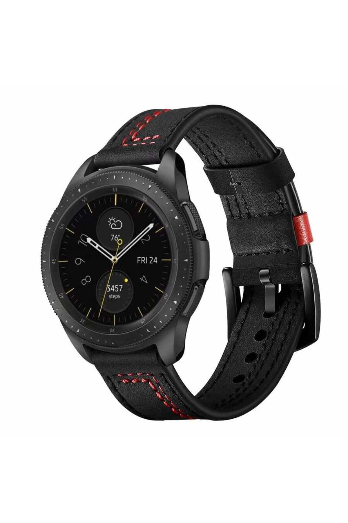 Galaxy Watch 46mm (22mm) Uyumlu KRD-19 Deri Zore Kordon-Siyah