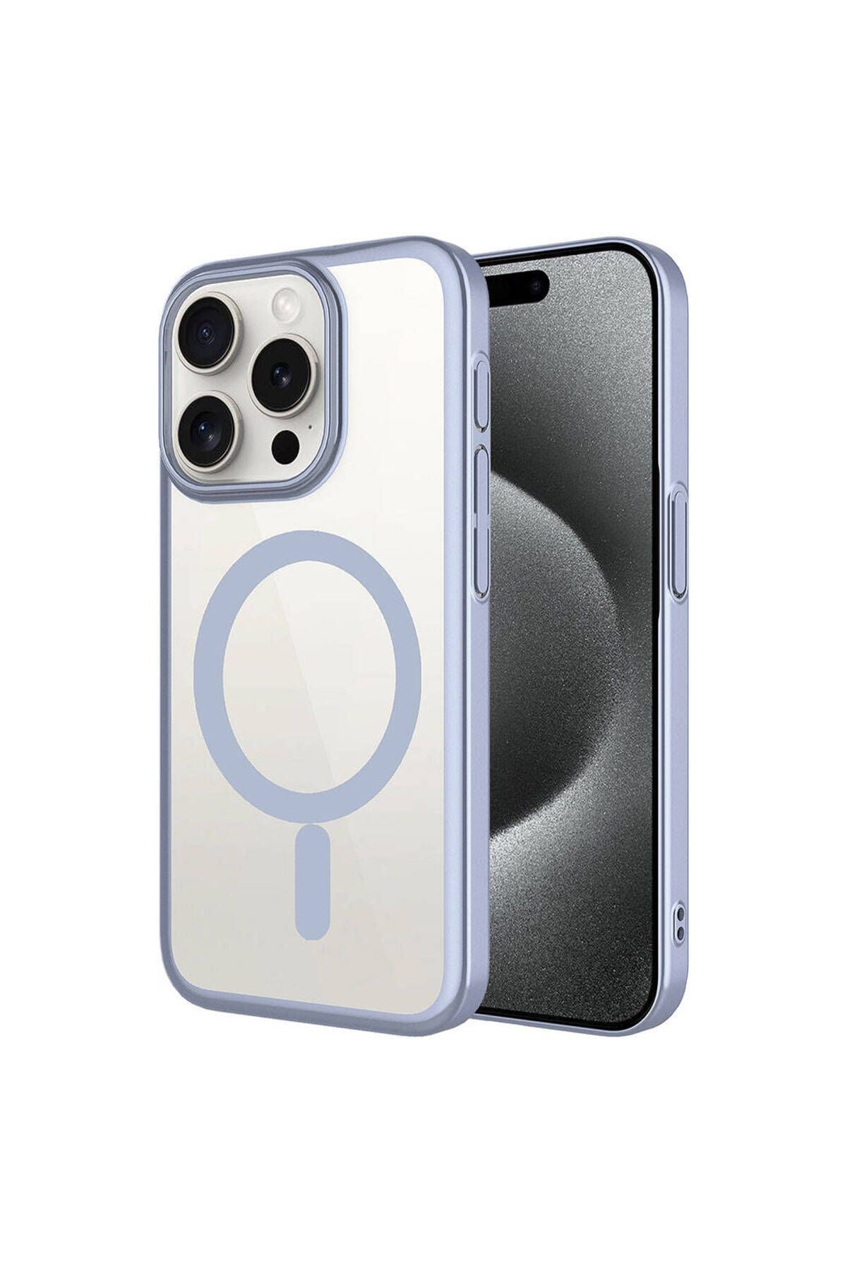 iPhone 15 Pro Uyumlu Wireless Şarj Özellikli Sert PC Zore Mat Riksos Magsafe Kılıf-Gri