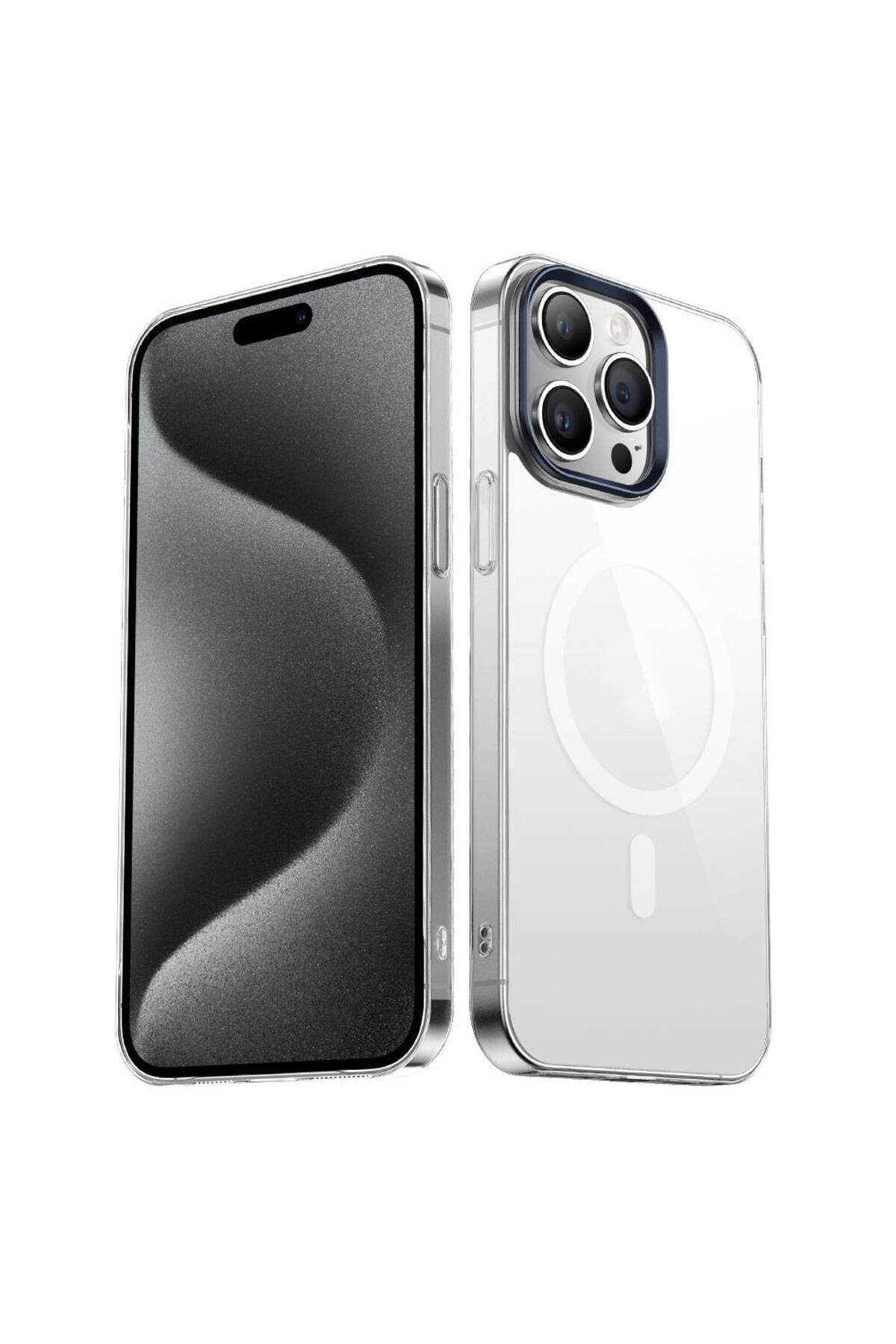 iPhone 15 Pro Max Uyumlu Zore Wireless Şarj Özellikli Şeffaf G-Glass Kılıf-Siyah