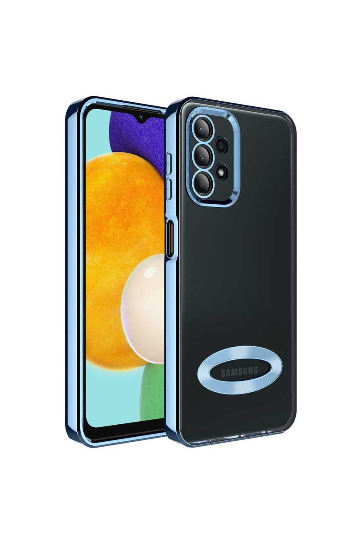 Galaxy A23 Kılıf Kamera Korumalı Logo Gösteren Zore Omega Kapak - Sierra Mavi