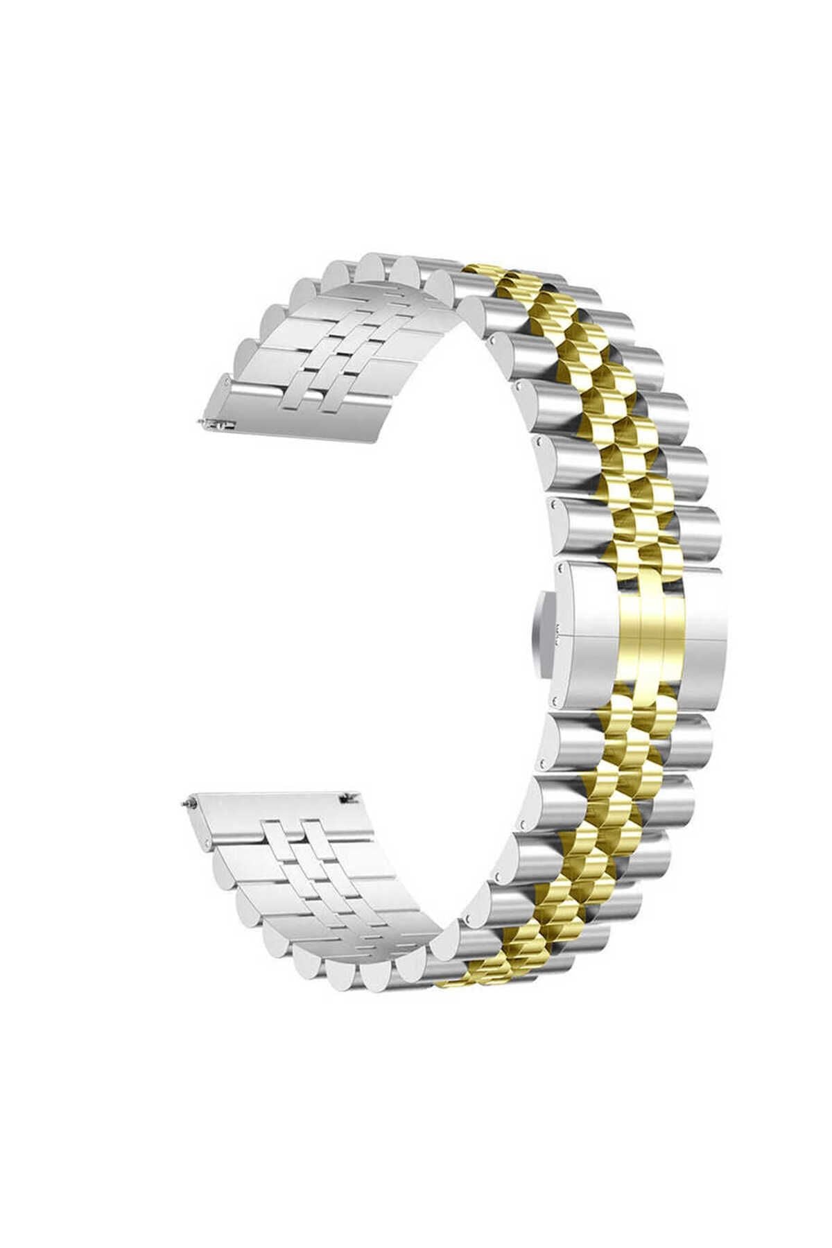 Galaxy Watch 42mm Uyumlu KRD-36 20mm Metal Zore Kordon-Gümüş-Gold