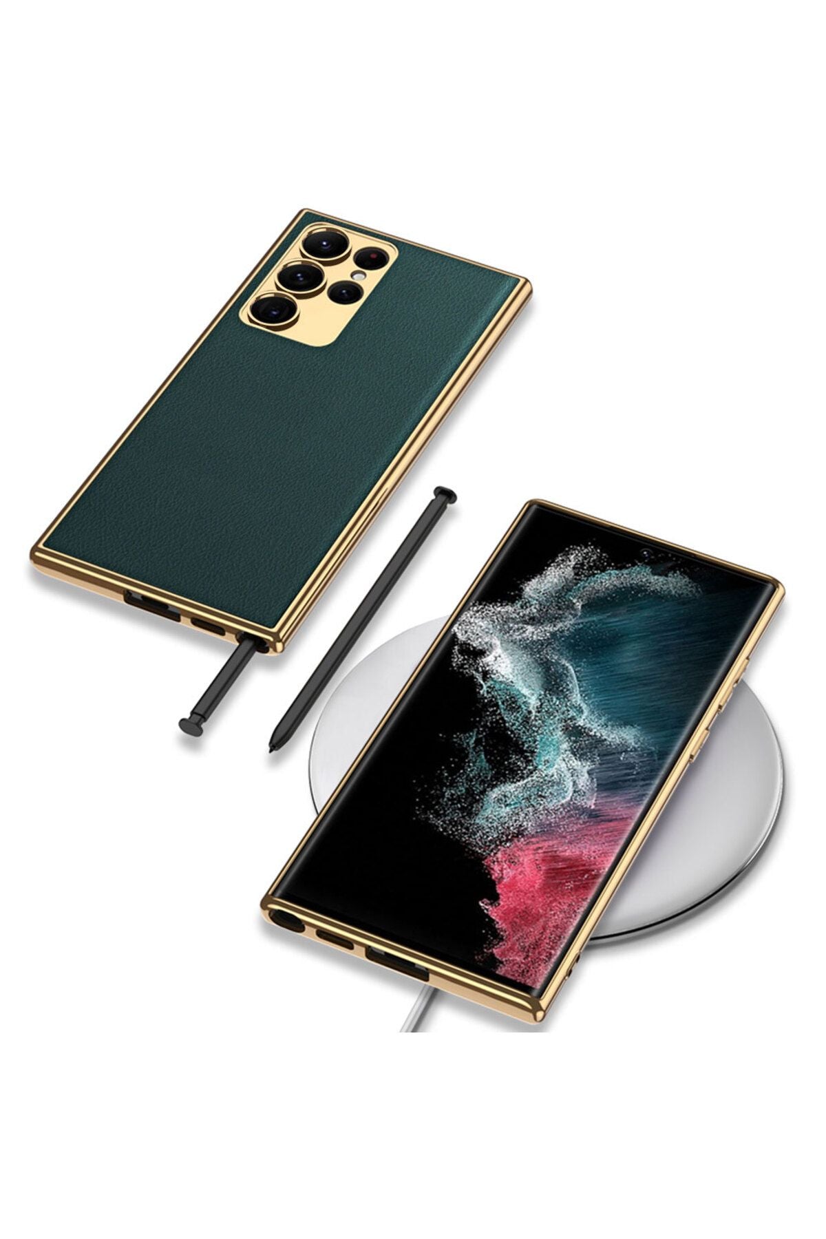 Galaxy S23 Ultra Uyumlu Deri Görünümlü Kenarları Elektroplating Kaplama Zore Fizyon Kılıf-Ko