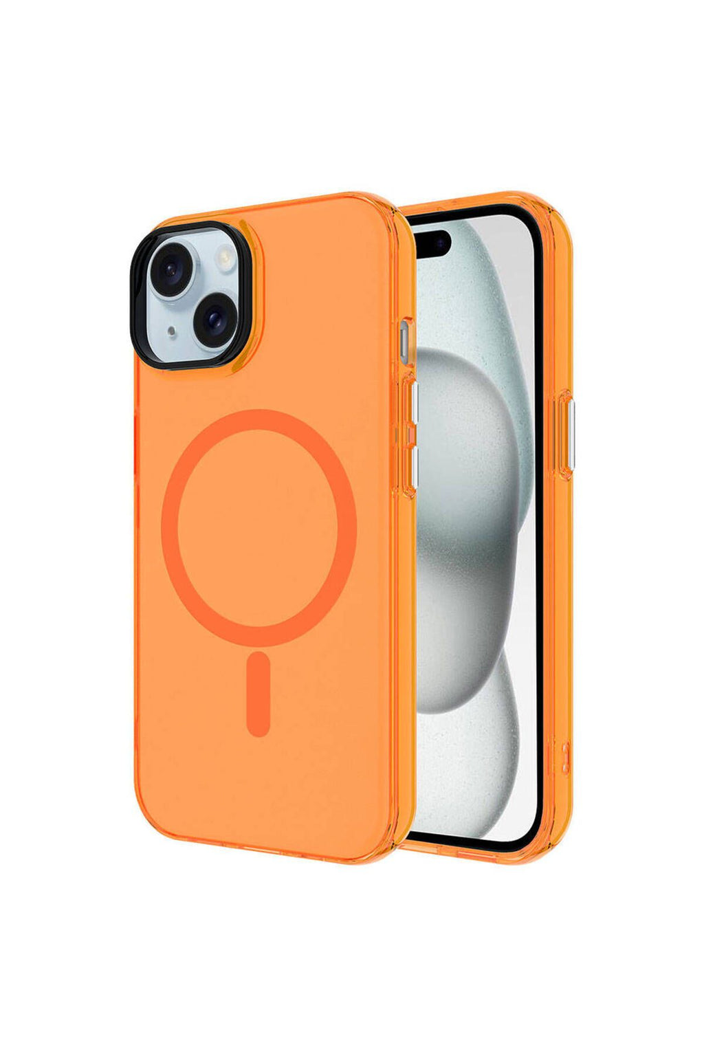 iPhone 15 Uyumlu Zore Magsafe Şarj Özellikli Buzlu Transparan C-Pro Sert Kılıf-Turuncu