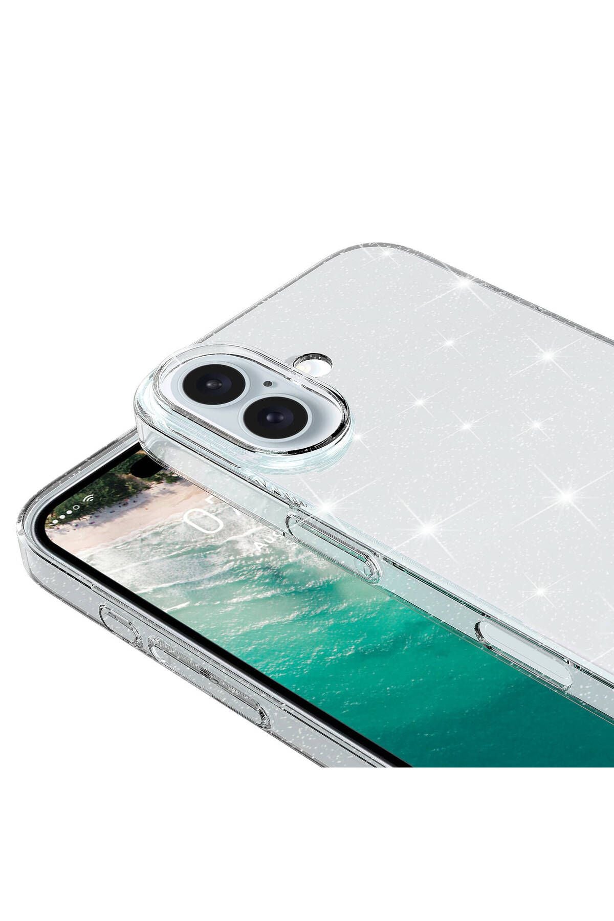 Apple iPhone 16 Plus Kılıf Parlayan Simli Şeffaf Zore Redos Kapak-Şeffaf