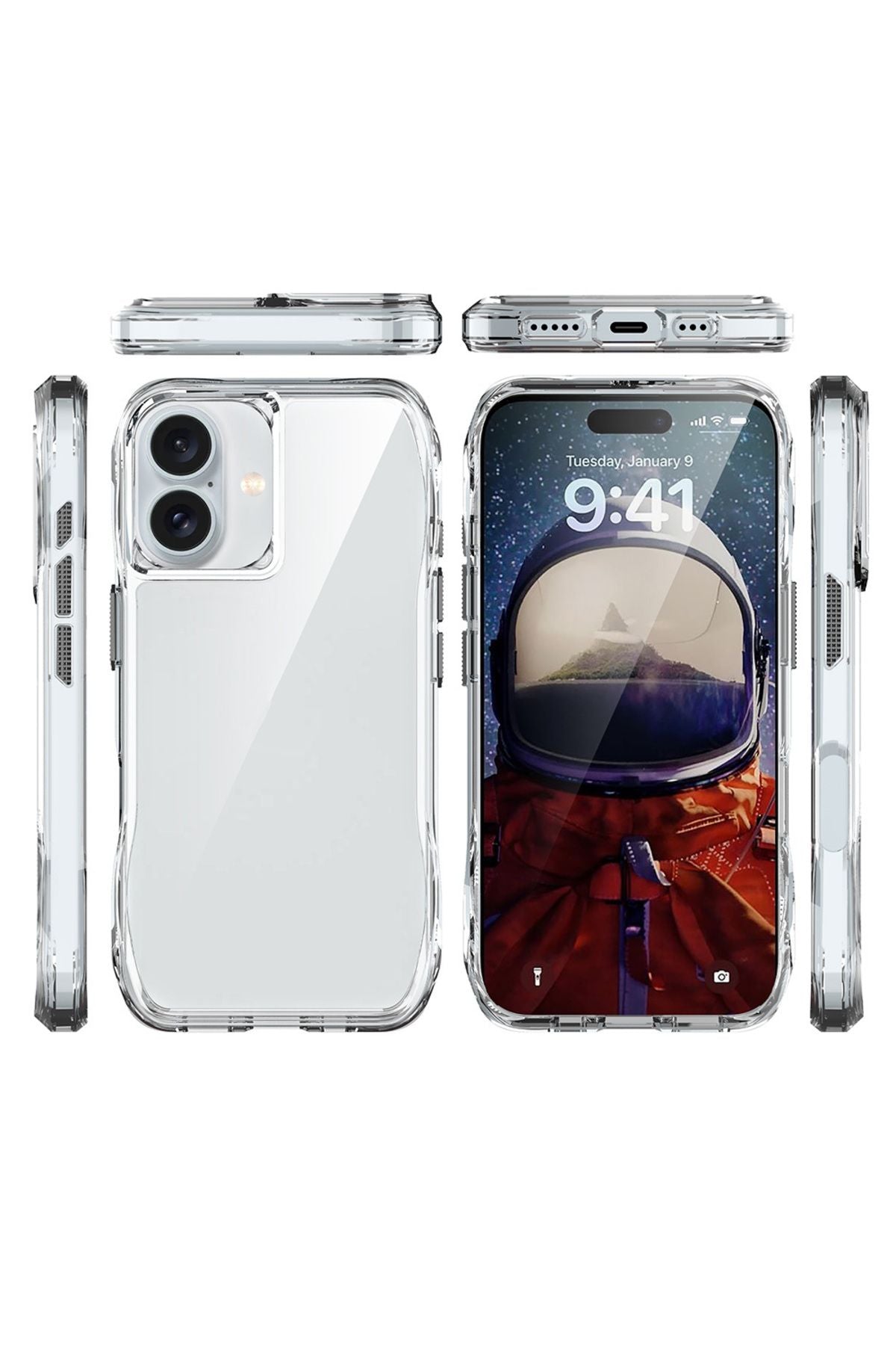 iPhone 16 uyumlu  Kılıf Airbagli Şeffaf RNTC İncek Kapak - Şeffaf