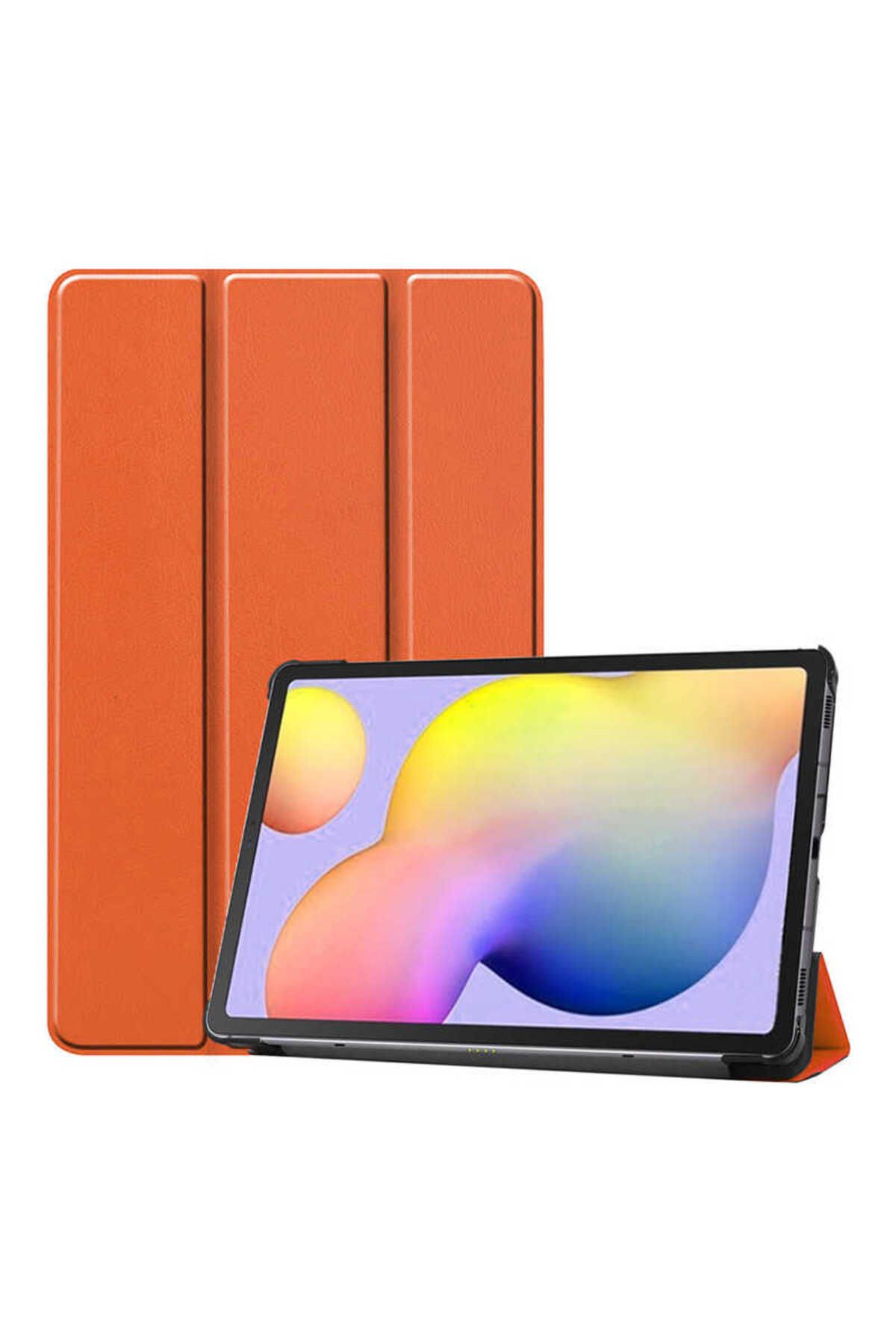 Galaxy Tab S7 FE LTE (T737-T736-T733-T730)  Uyumlu Zore Smart Cover Standlı 1-1 Kılıf-Turuncu