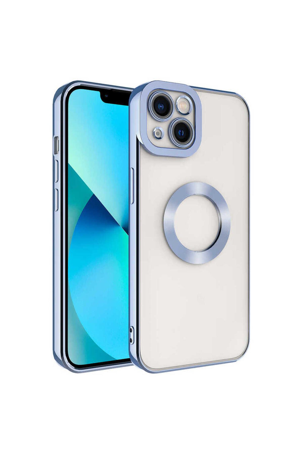 iPhone 14 Uyumlu Kamera Korumalı Logo Gösteren Zore Omega Kılıf-Mavi Açık