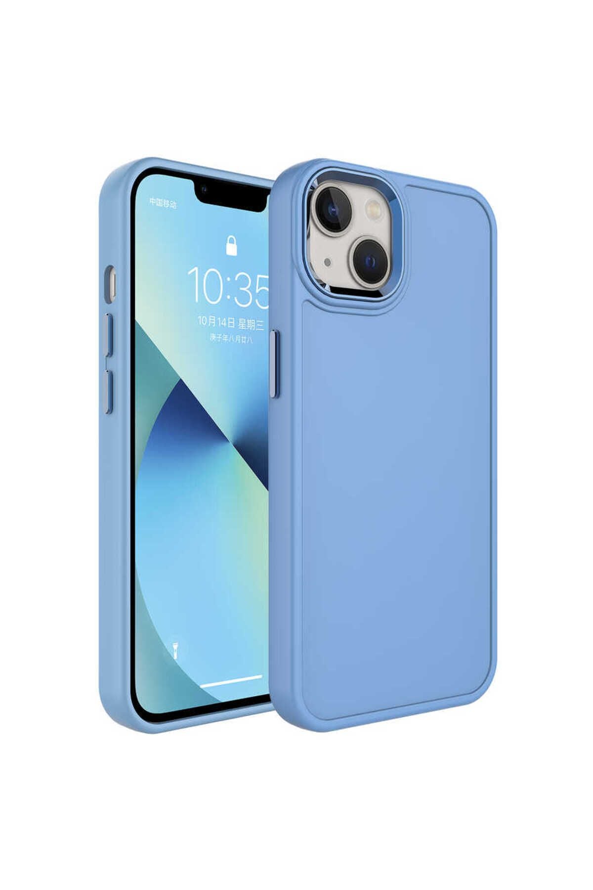 iPhone 14 Uyumlu Metal Çerçeve ve Buton Tasarımlı Sert Zore Botox Kılıf-Lila