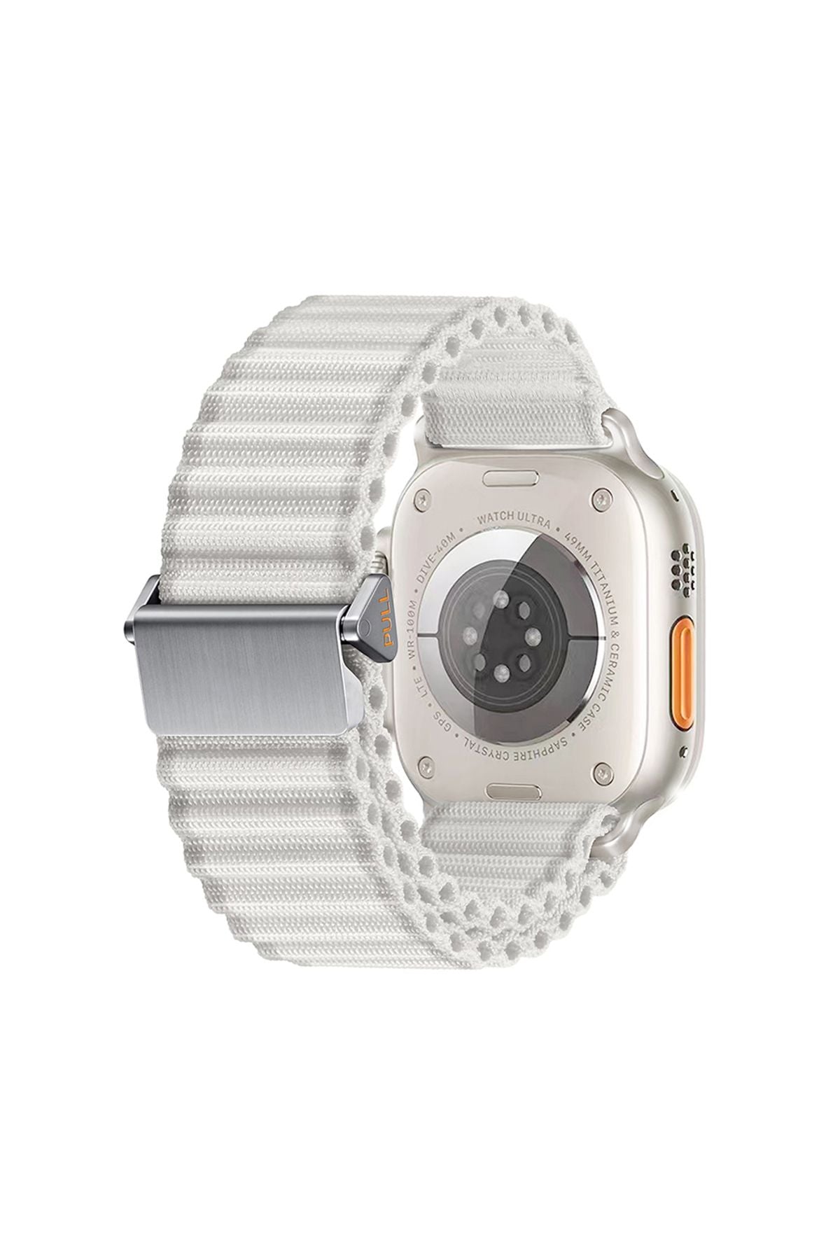 Watch Ultra 49mm Uyumlu Zore KRD-123 Naylon Kumaş Hasır Örgülü Kordon-Beyaz