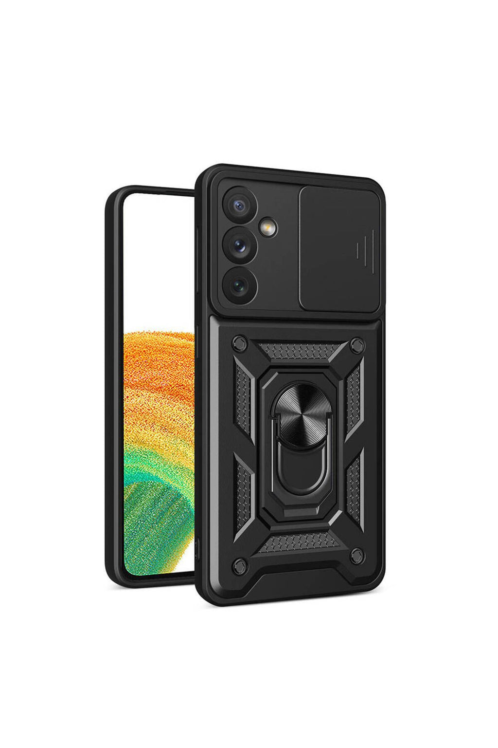 Galaxy A34 Kılıf Magnetik Standlı Kamera Korumalı Zore Sürgülü Vega Kapak - Siyah