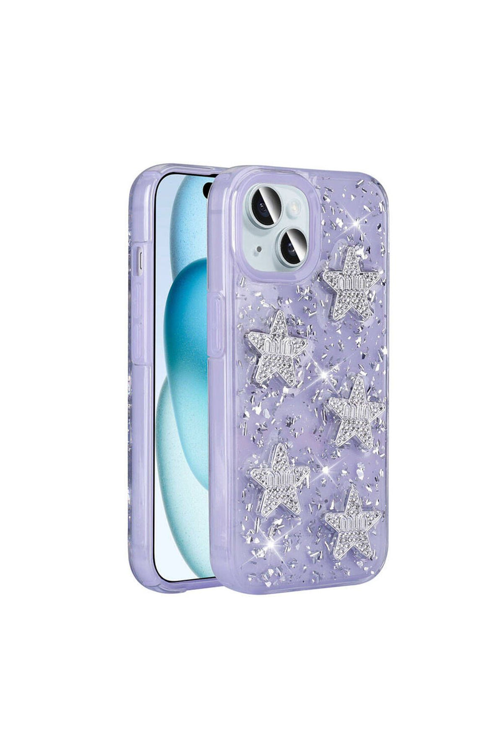 iPhone 14 Uyumlu FRM Kılıf Airbagli Simli Arka Yüzey Zore Işıltı Silikon Kapak-Beyaz-Yıldız