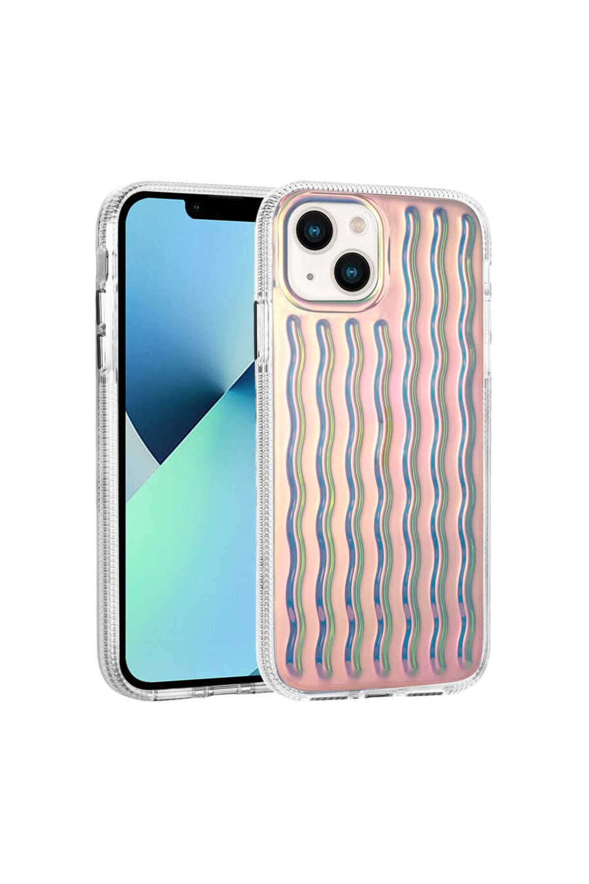 iPhone 14 Uyumlu Kabartmalı Dalga Tasarımlı Silikon Zore İsmira Kılıf-NO7