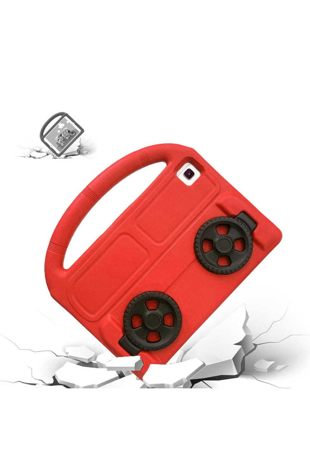 Galaxy Tab A7 10.4 T500 2020  Uyumlu Zore Wheel Car Tekerlek Standlı Tablet Eva Silikon Kılıf-Mavi