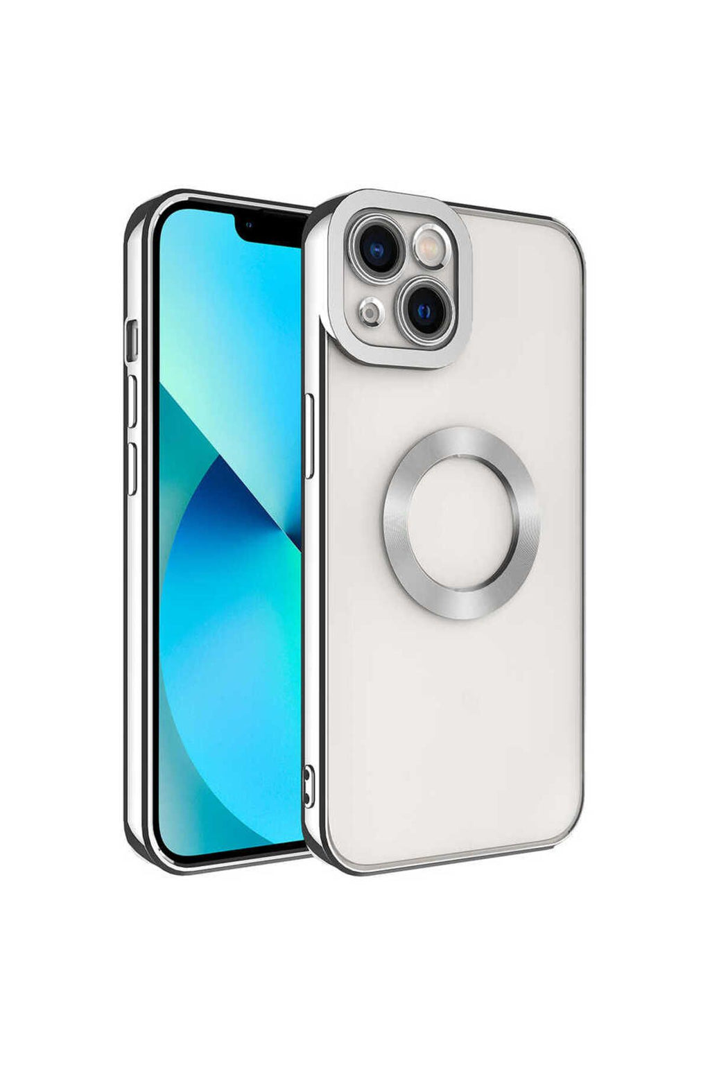 iPhone 14 Uyumlu Kamera Korumalı Logo Gösteren Zore Omega Kılıf-Gümüş