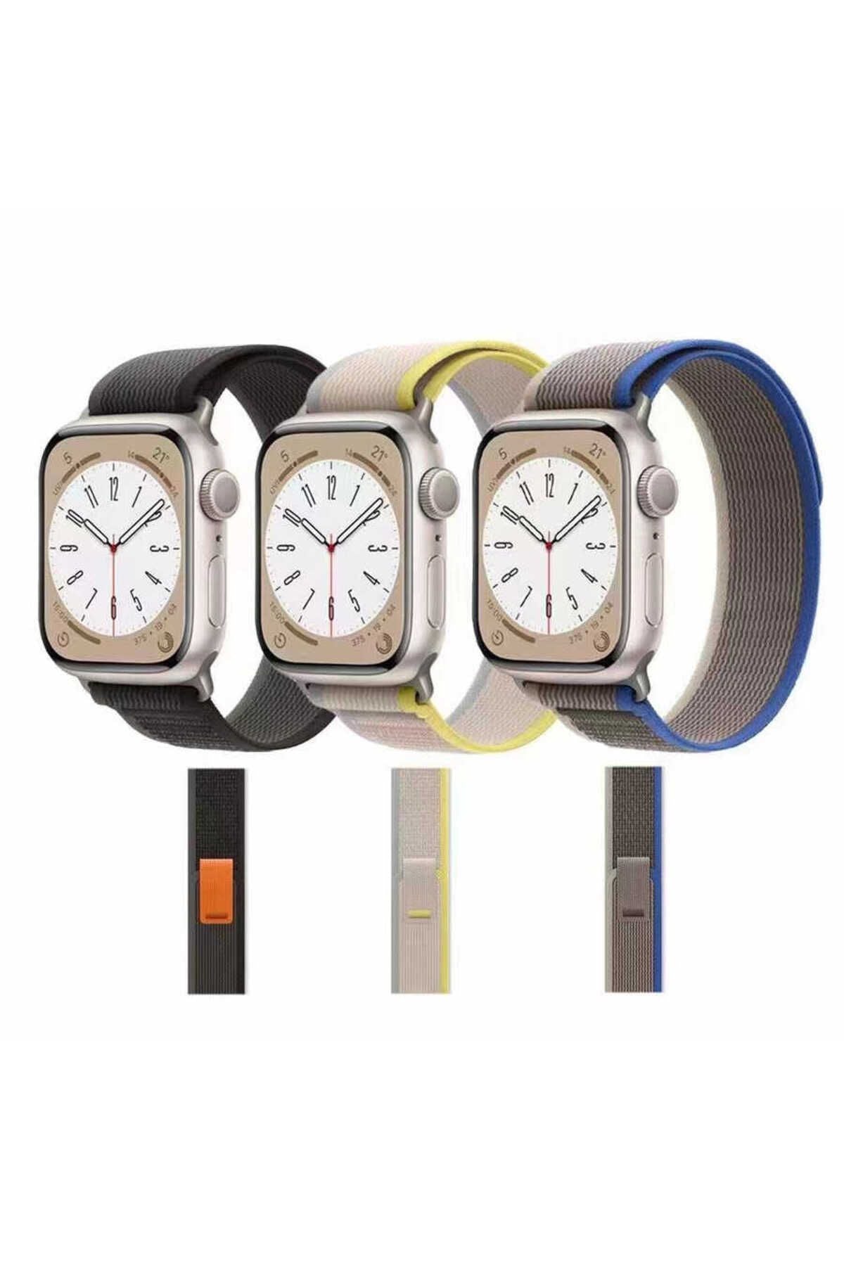Watch Ultra 49mm Uyumlu KRD-77 Hasır Zore Kordon-Beyaz-Sarı