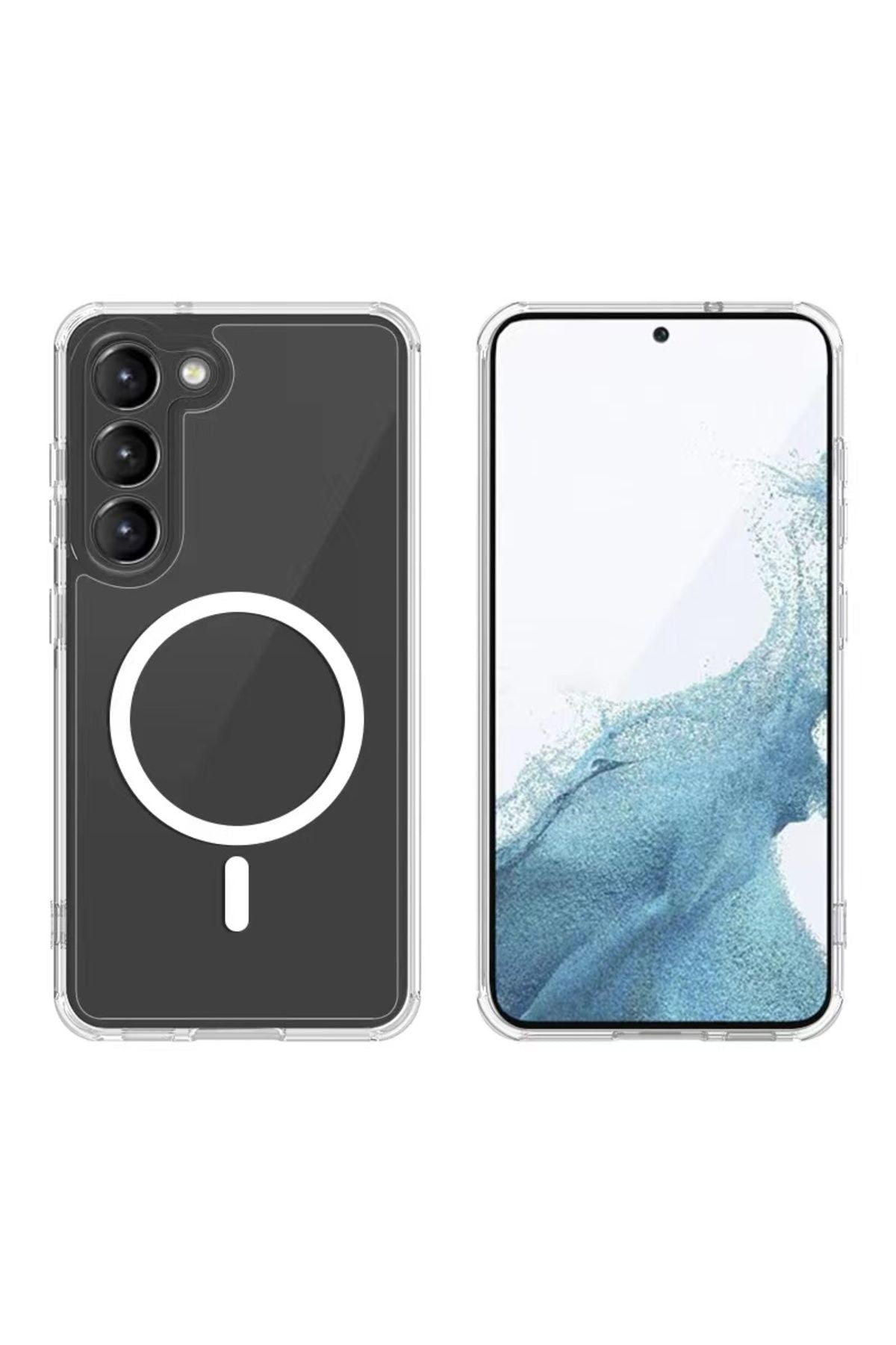 Galaxy S23 Uyumlu Magsafe Şarj Özellikli Şeffaf Sert PC Zore Embos Kılıf-Renksiz