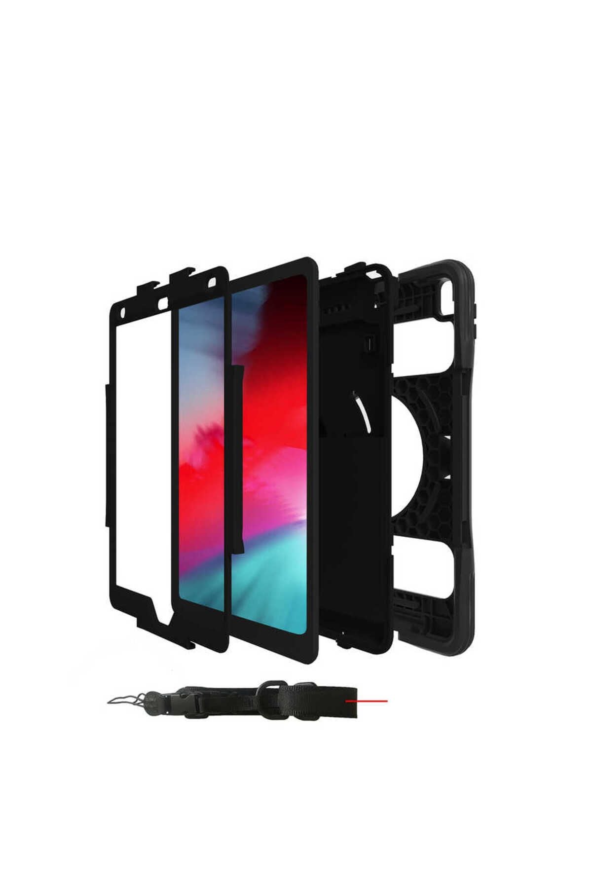 iPad 10.2 2021 (9.Nesil) TQR Yeni Nesil Kalem Bölmeli Defender Tablet Silikon - Siyah