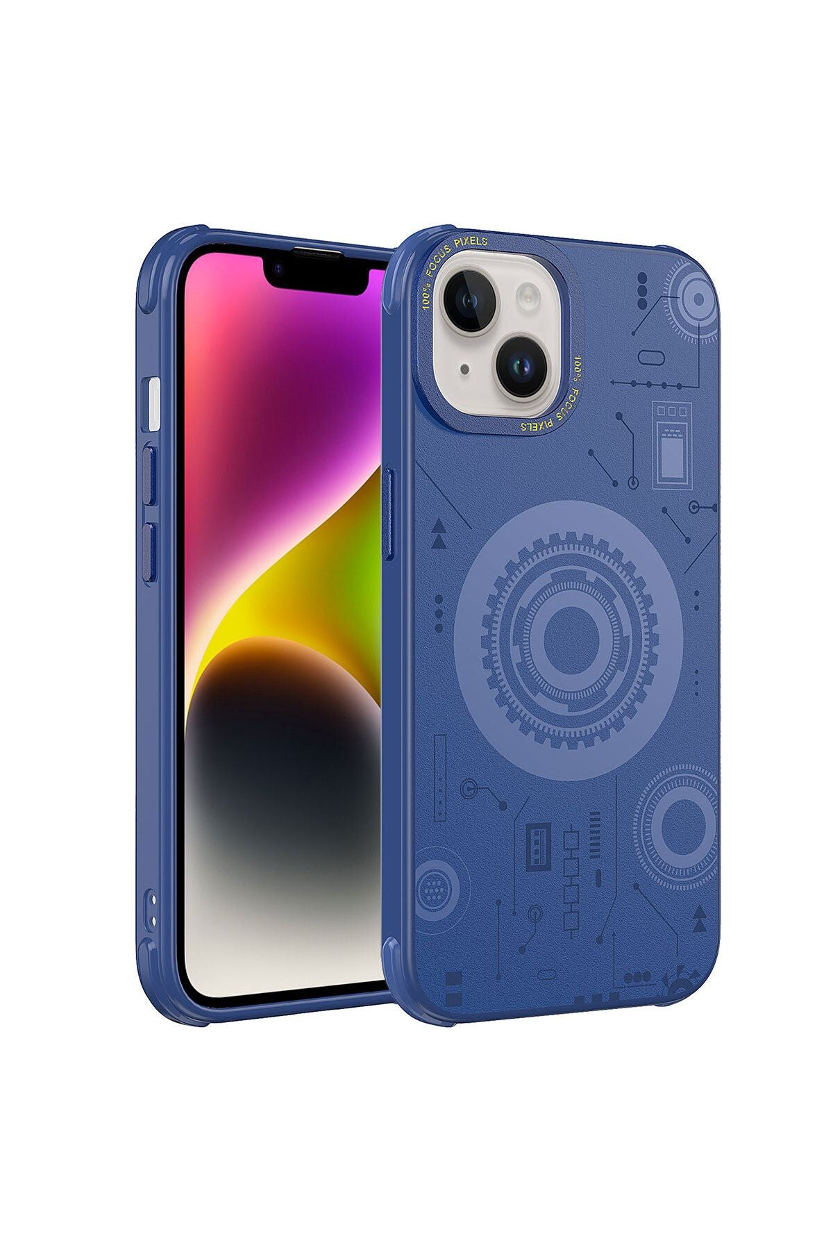 iPhone 14 Uyumlu Zore Wireless Şarj Özellikli Desenli Hot Kılıf-Lacivert