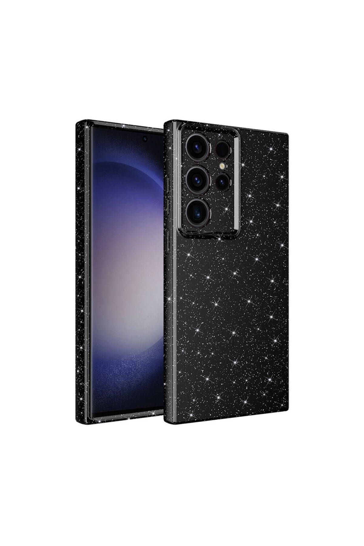Galaxy S24 Ultra Kılıf Kamera Korumalı Simli Lüks Zore Koton Kapak - Siyah