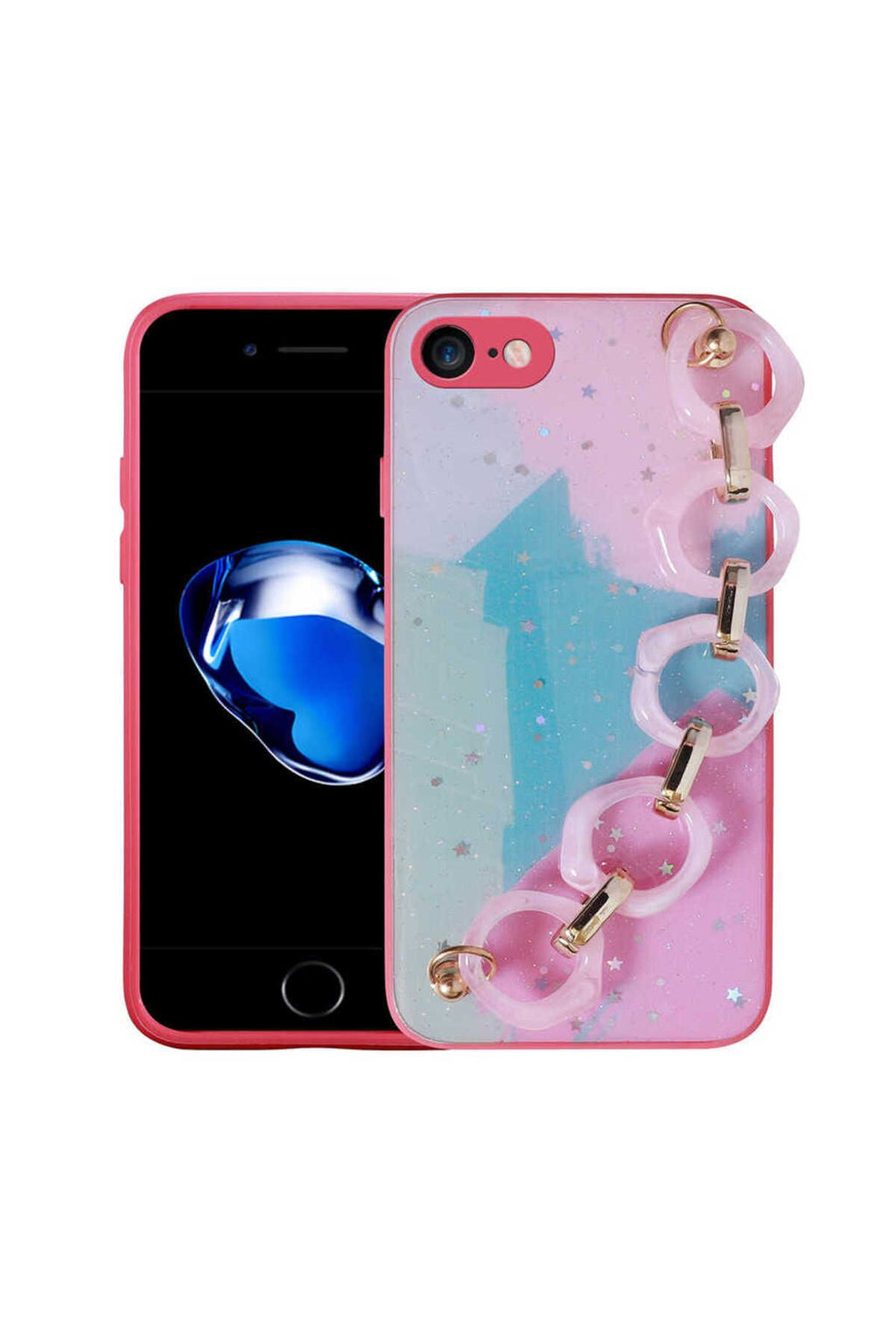 iPhone SE 2020 Kılıf Simli Desenli El Askılı Tutacaklı Zore Elsa Silikon Kapak - Lila