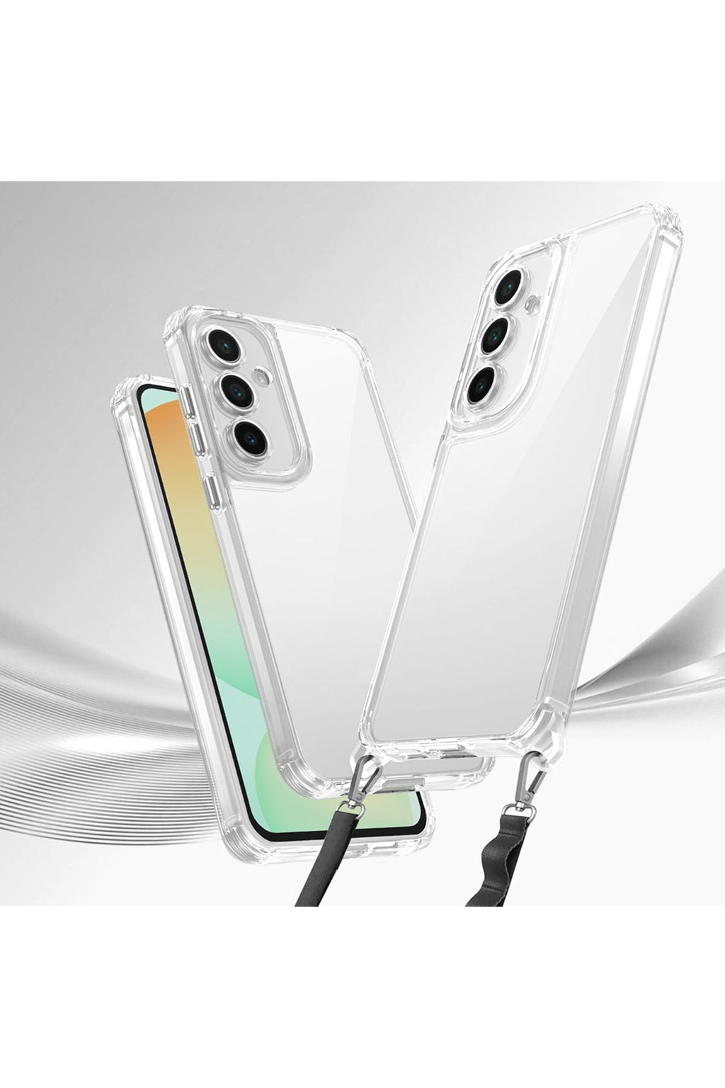 Galaxy A25 Kılıf AiHTTgli Takılabilir Askı Aparatlı Zore Snap Silikon Kapak-Şeffaf