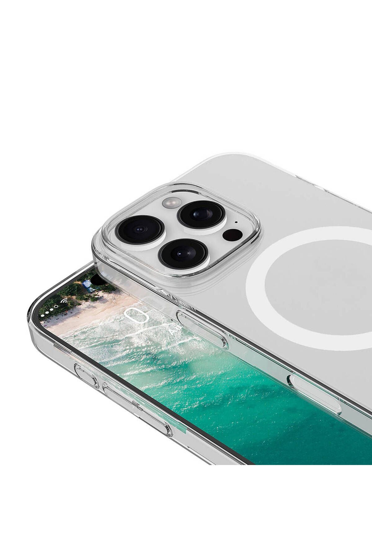 Apple iPhone 16 Pro Kılıf Zore Magsafe Şarj Özellikli Şeffaf Tek Kamera Çerçeveli Porto Kapak-Şeffaf