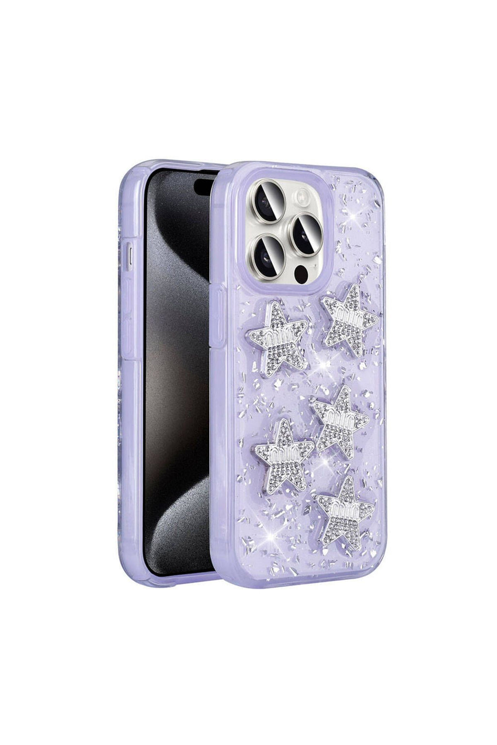 iPhone 15 Pro Uyumlu TCG Kılıf Airbagli Simli Arka Yüzey Zore Işıltı Silikon Kapak-Lila