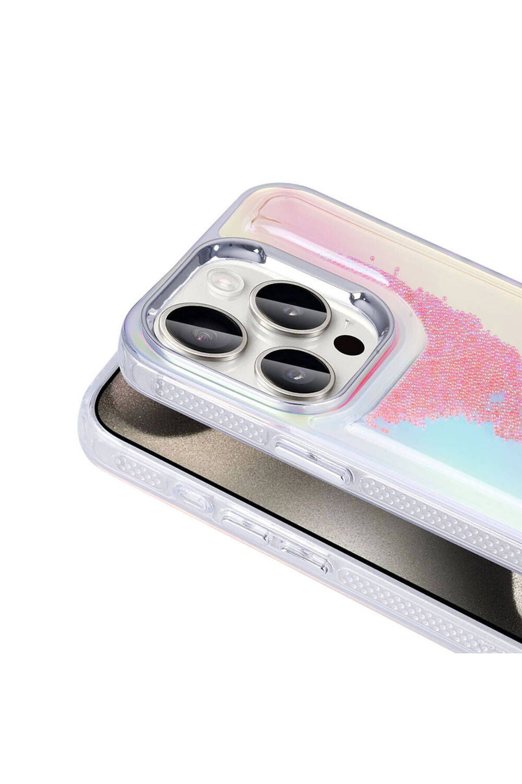 iPhone 15 Pro Max Kılıf Airbagli Renkli Arka Yüzey Boncuk Tasarımlı Zore Kumul Kapak - Pembe