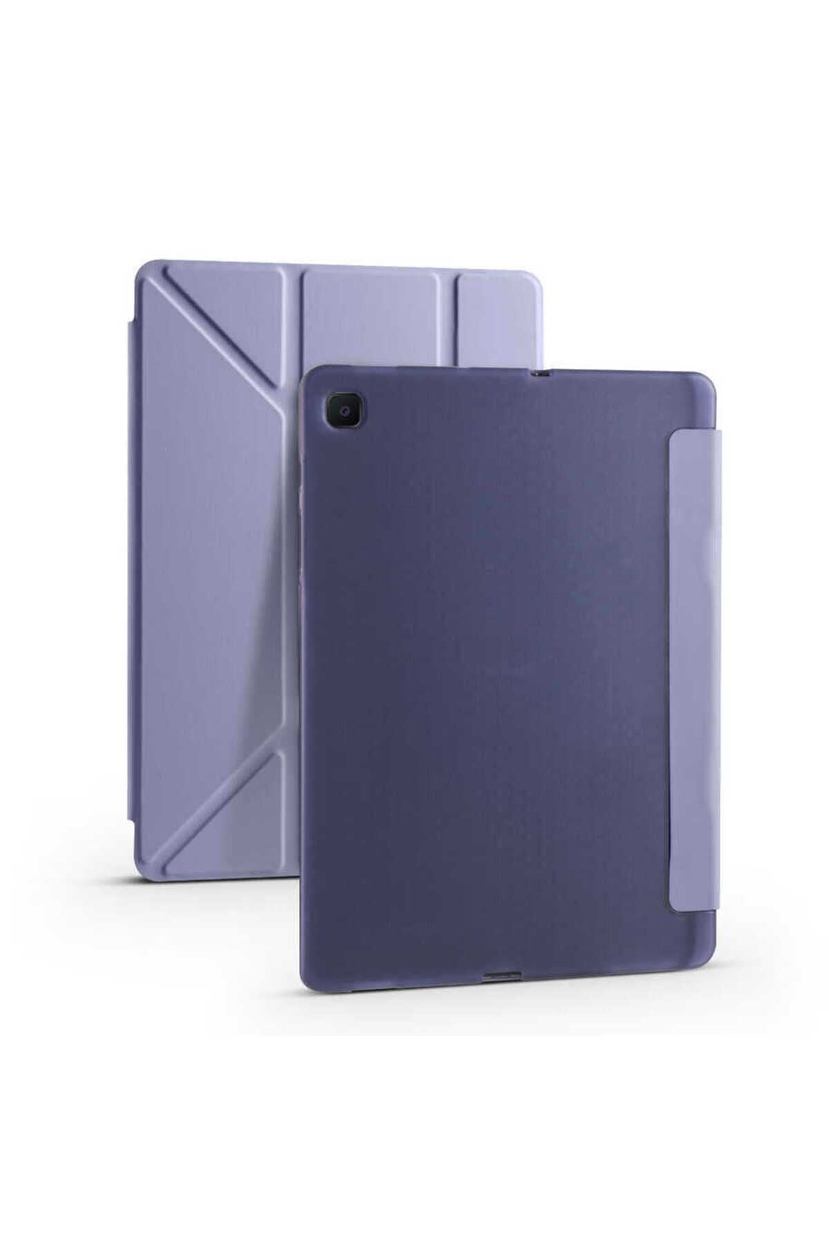 Galaxy Tab S6 Lite P610 Kılıf  Uyumlu Zore Tri Folding Kalem Bölmeli Standlı Kılıf-Mor