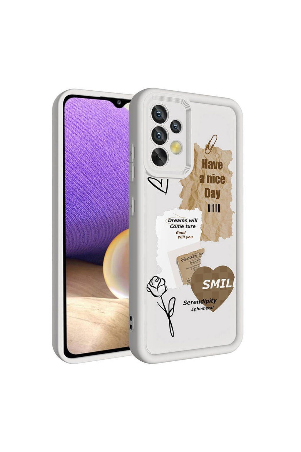 Galaxy A32 4G Kılıf Kamera Korumalı Baskılı Arka Yüzey Zore Klas Kapak - Açık Kahve