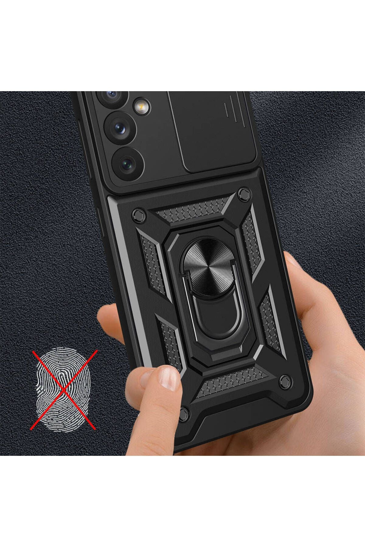 Galaxy A34 Kılıf Magnetik Standlı Kamera Korumalı Zore Sürgülü Vega Kapak - Siyah