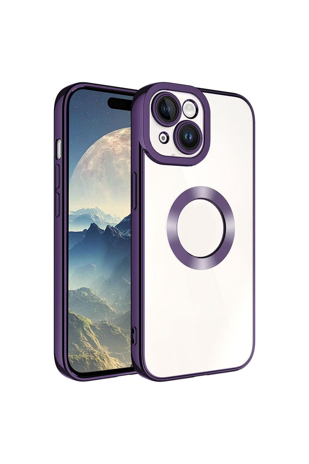 iPhone 15 Uyumlu Kamera Korumalı Logo Gösteren Zore Omega Kılıf-Derin Mor