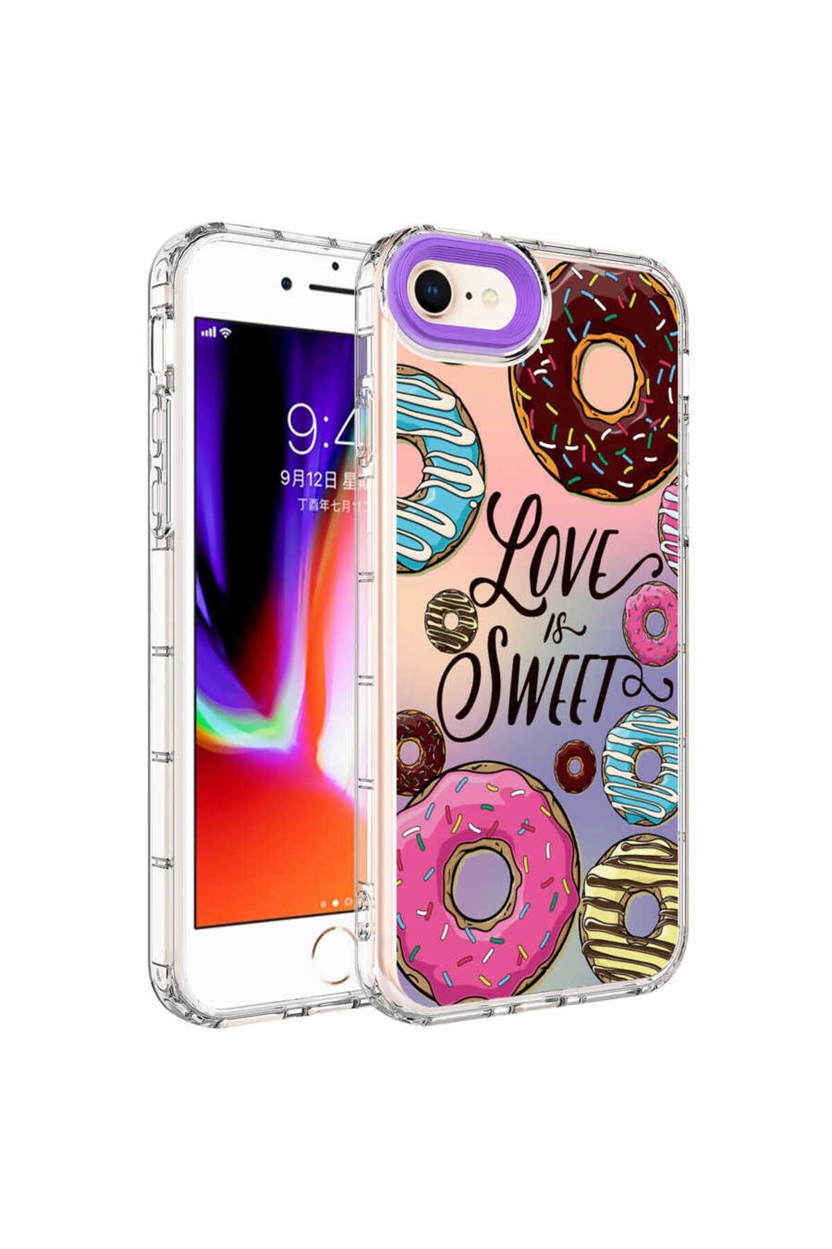 iPhone SE 2020 Kılıf Kamera Korumalı Renkli Desenli Sert Silikon Zore Korn Kapak - NO7