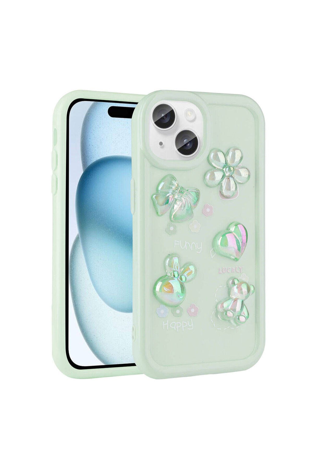 iPhone 14 Uyumlu Kabartma Figürlü Parlak Zore Toys Silikon Kılıf-Açık Yeşil