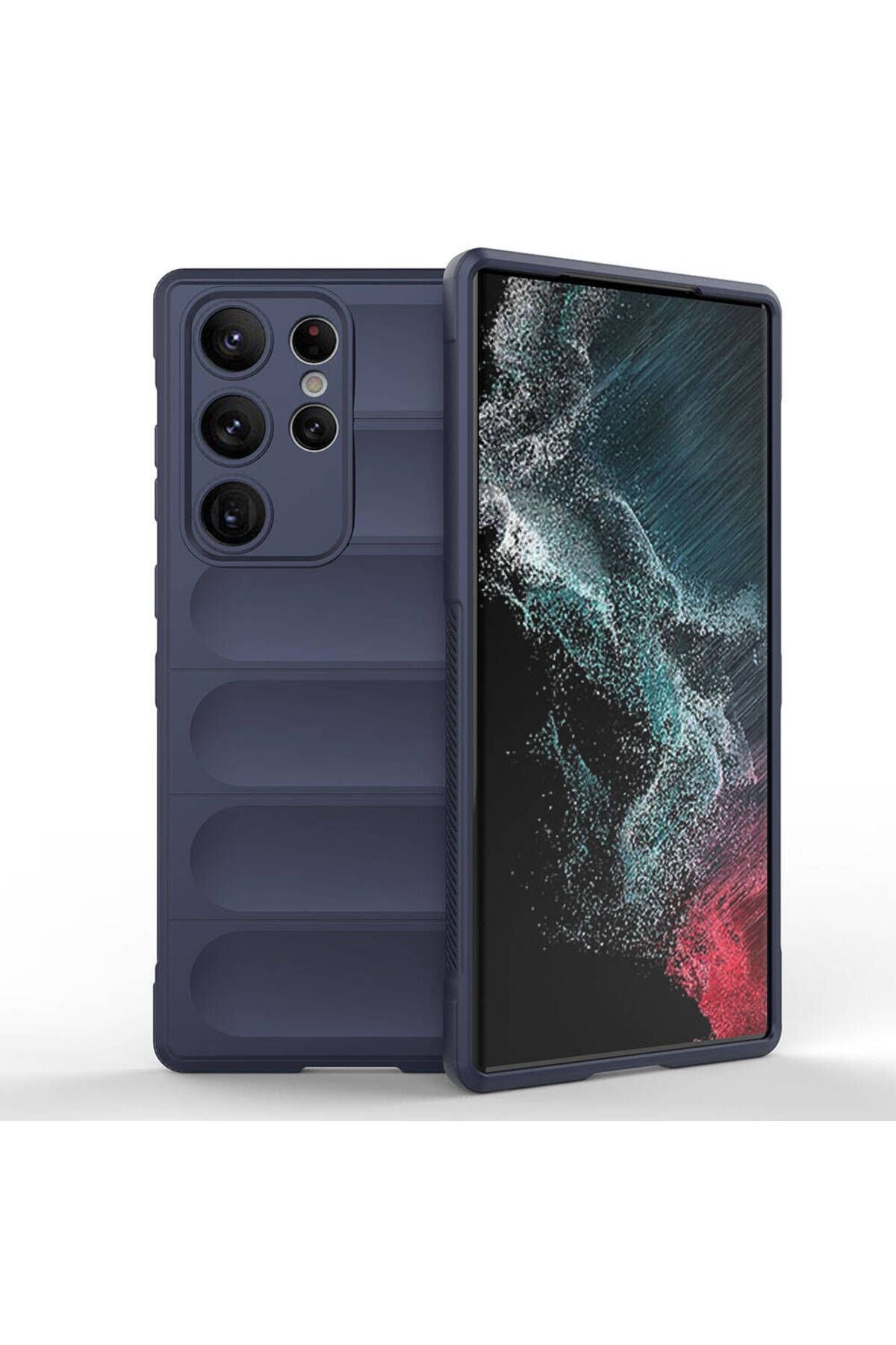 Galaxy S23 Ultra Kılıf Esnek TPU Oyuklu Arka Yüzey Tasarımlı Zore Etnik Silikon Kapak - Lacivert